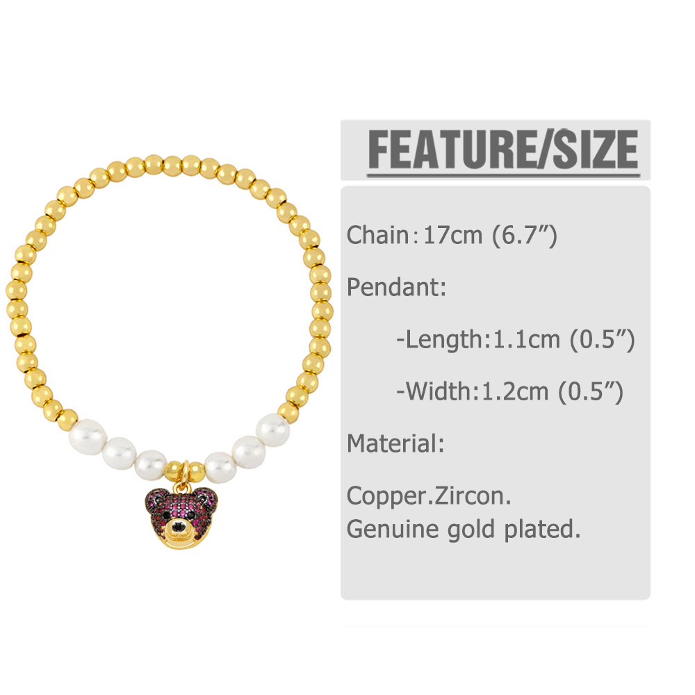 Ig Style Cute Fashion Bear Baroque Pearls Copper Beaded Plating Inlay Zircon Women's Bracelets display picture 1
