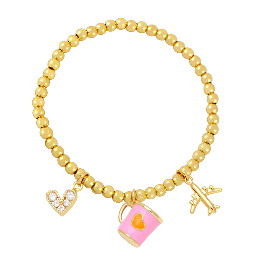 Ig Style Fashion Sweet Cup Heart Shape Airplane Copper Beaded Inlay Zircon Bracelets display picture 6