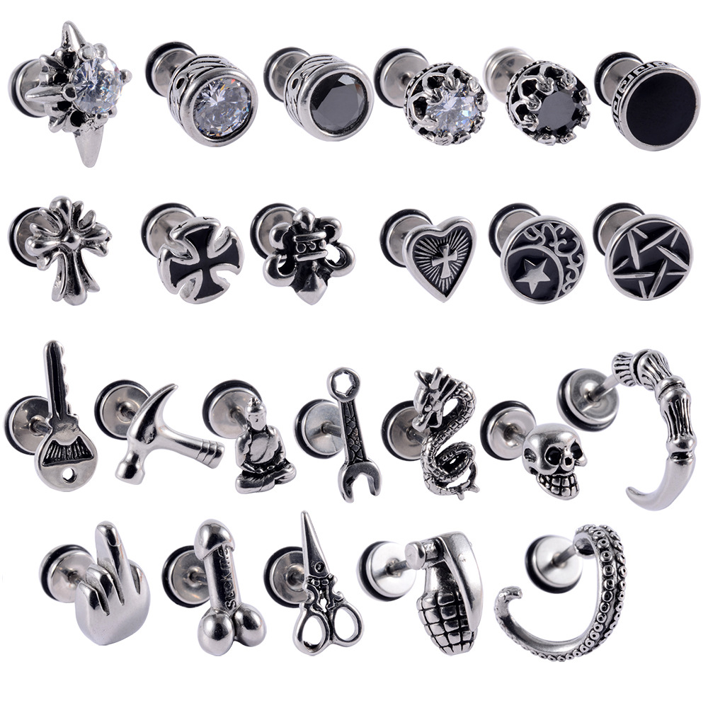 1 Piece Casual Skull Plating Stainless Steel Ear Studs display picture 1