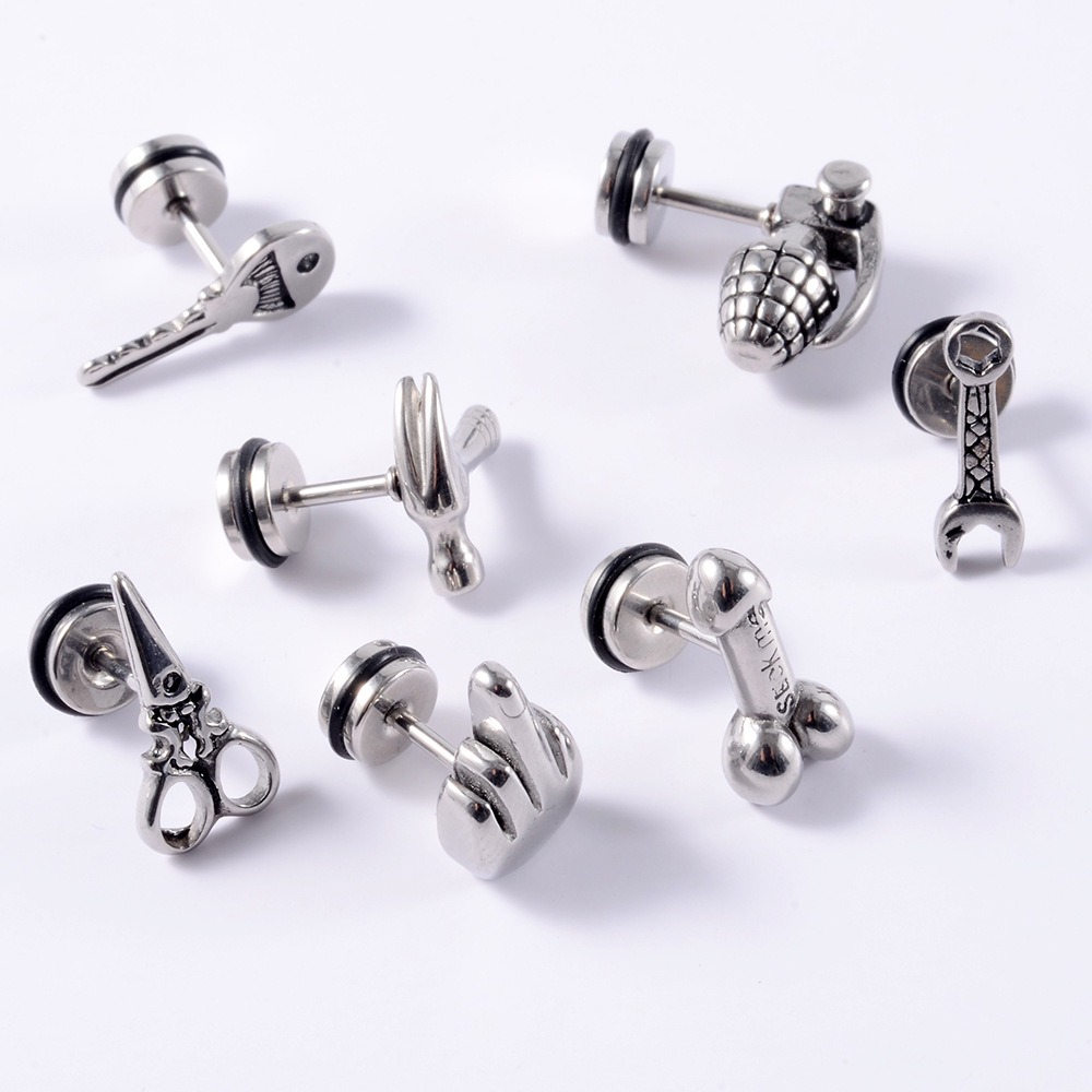 1 Piece Casual Skull Plating Stainless Steel Ear Studs display picture 6