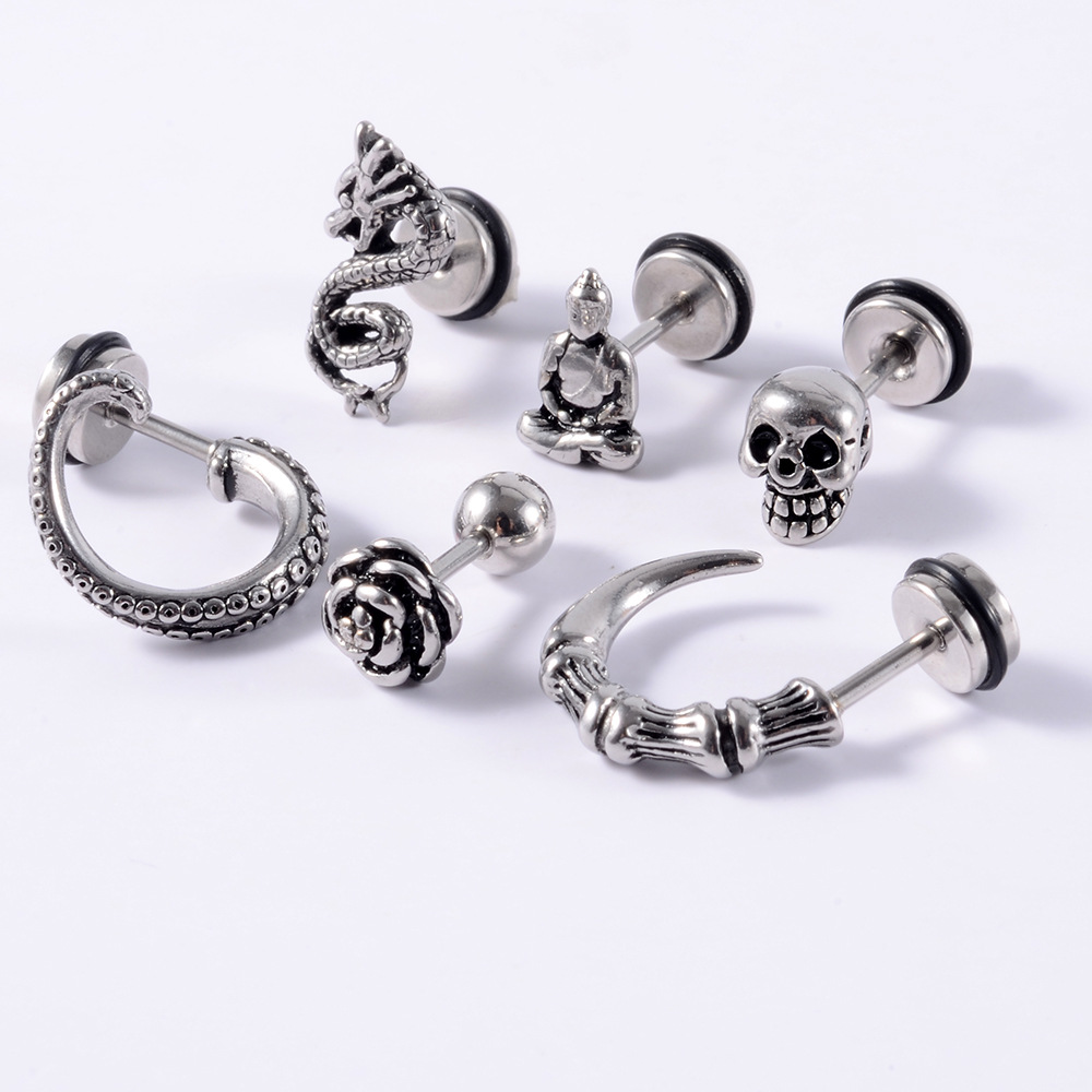 1 Piece Casual Skull Plating Stainless Steel Ear Studs display picture 7