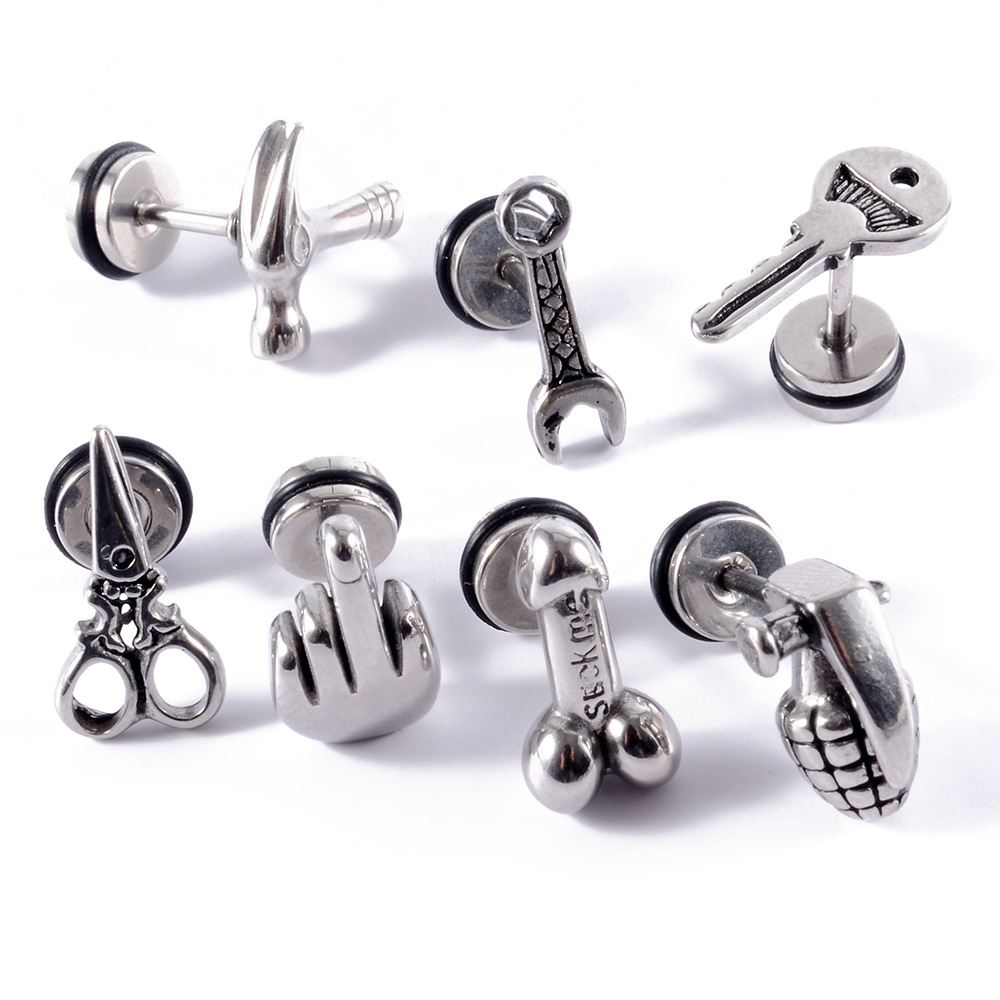 1 Piece Casual Skull Plating Stainless Steel Ear Studs display picture 9