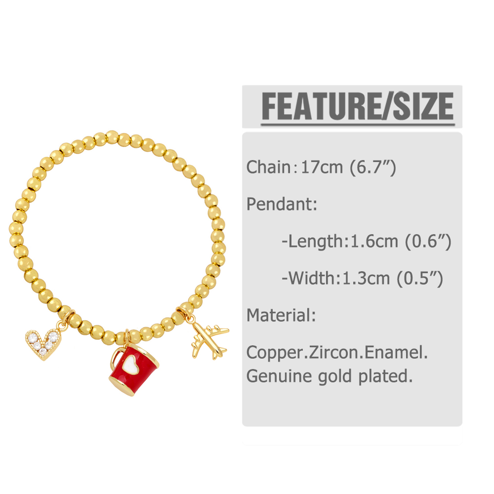 Style Ig Mode Sucré Coupe Forme De Cœur Avion Le Cuivre Perlé Incruster Zircon Bracelets display picture 1