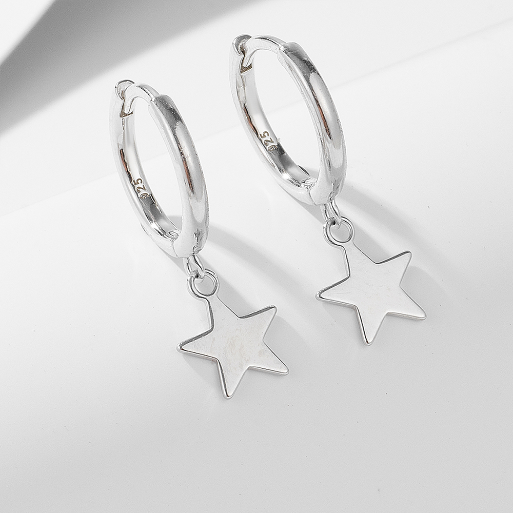 1 Par Estilo Ig Estrella Enchapado Plata Esterlina Rodio Plateado Aretes display picture 4