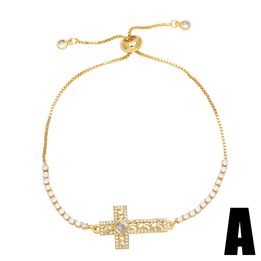 Fashion Simple Style Cross Copper Plating Inlay Zircon 18k Gold Plated Bracelets display picture 3