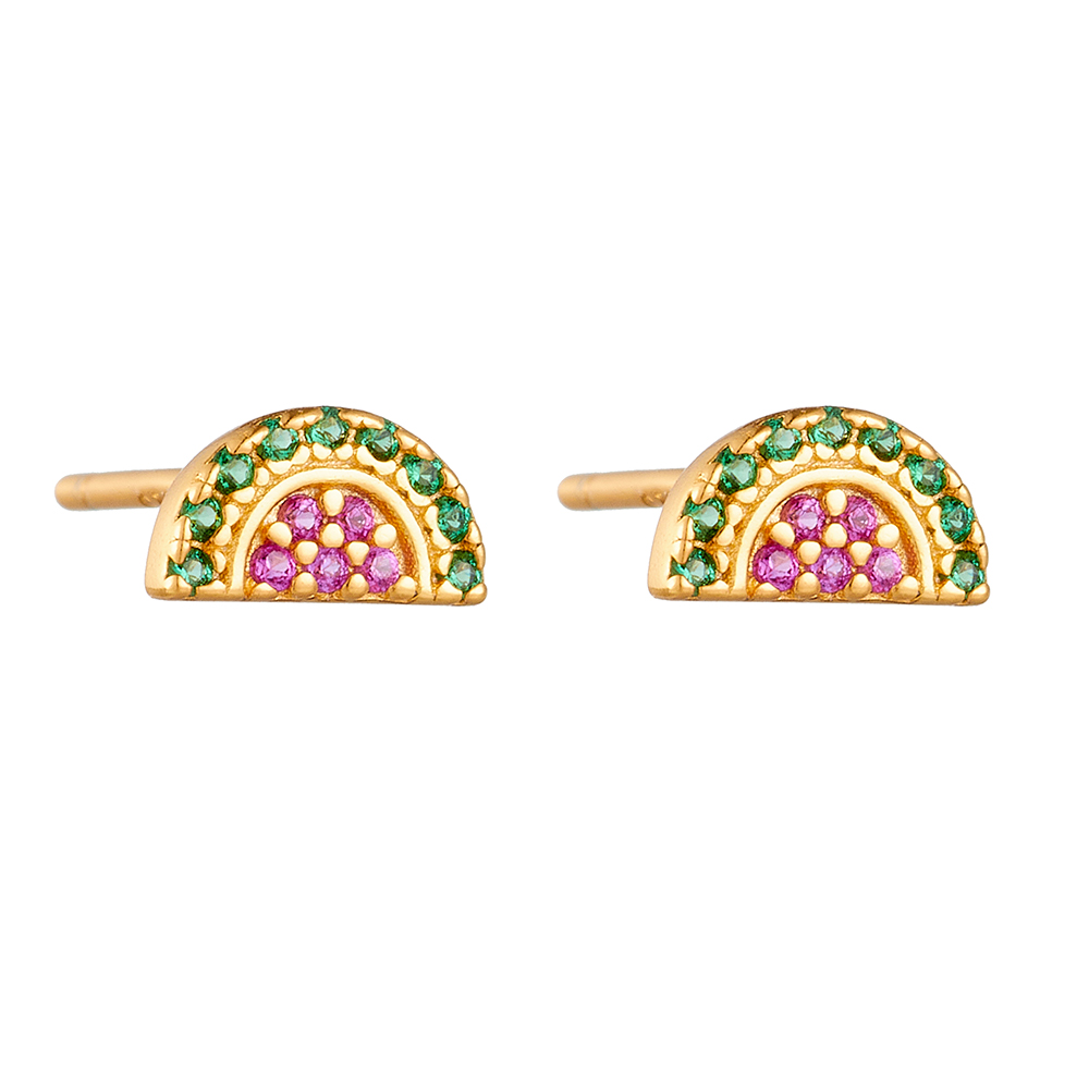 1 Pair Ig Style Watermelon Plating Inlay Sterling Silver Zircon 18k Gold Plated Ear Studs display picture 2