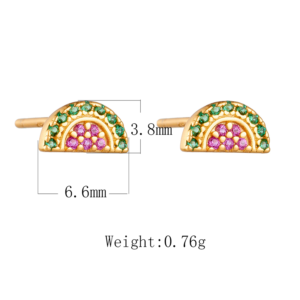 1 Pair Ig Style Watermelon Plating Inlay Sterling Silver Zircon 18k Gold Plated Ear Studs display picture 1