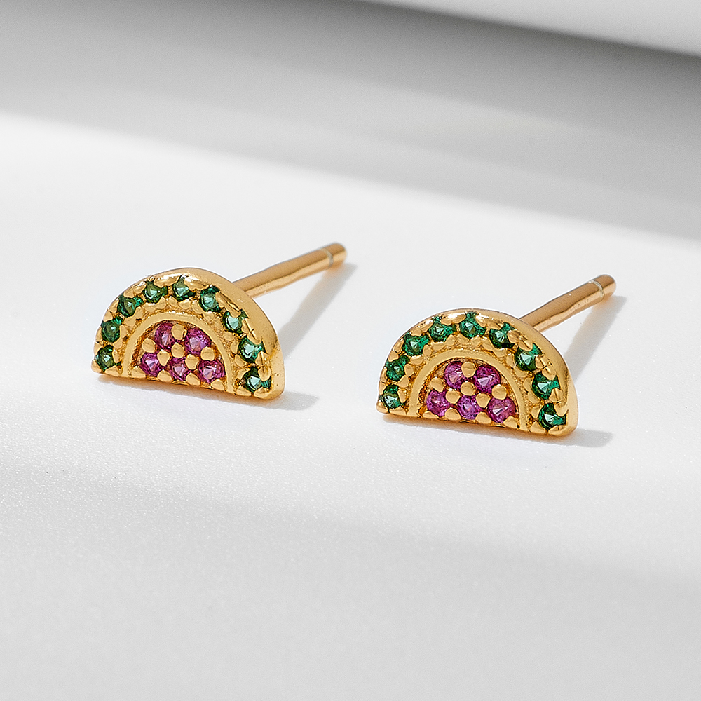 1 Pair Ig Style Watermelon Plating Inlay Sterling Silver Zircon 18k Gold Plated Ear Studs display picture 4