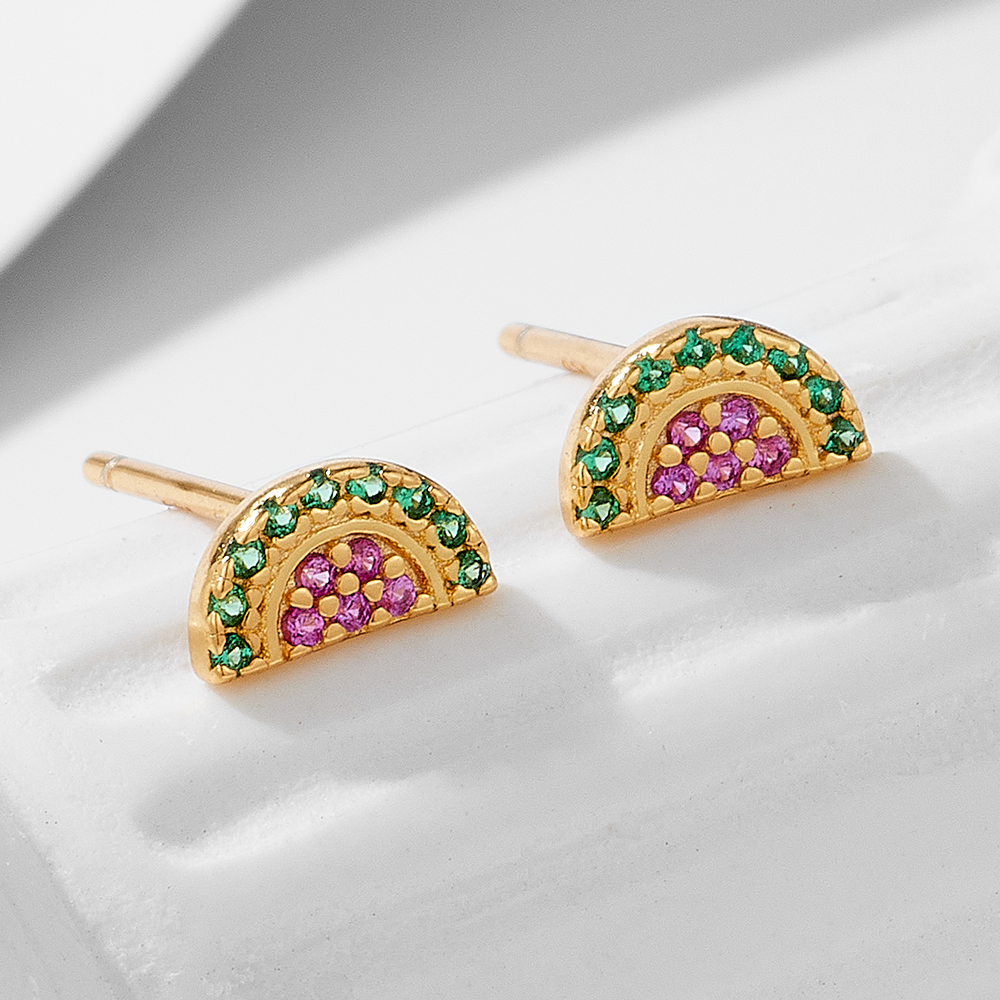 1 Pair Ig Style Watermelon Plating Inlay Sterling Silver Zircon 18k Gold Plated Ear Studs display picture 5