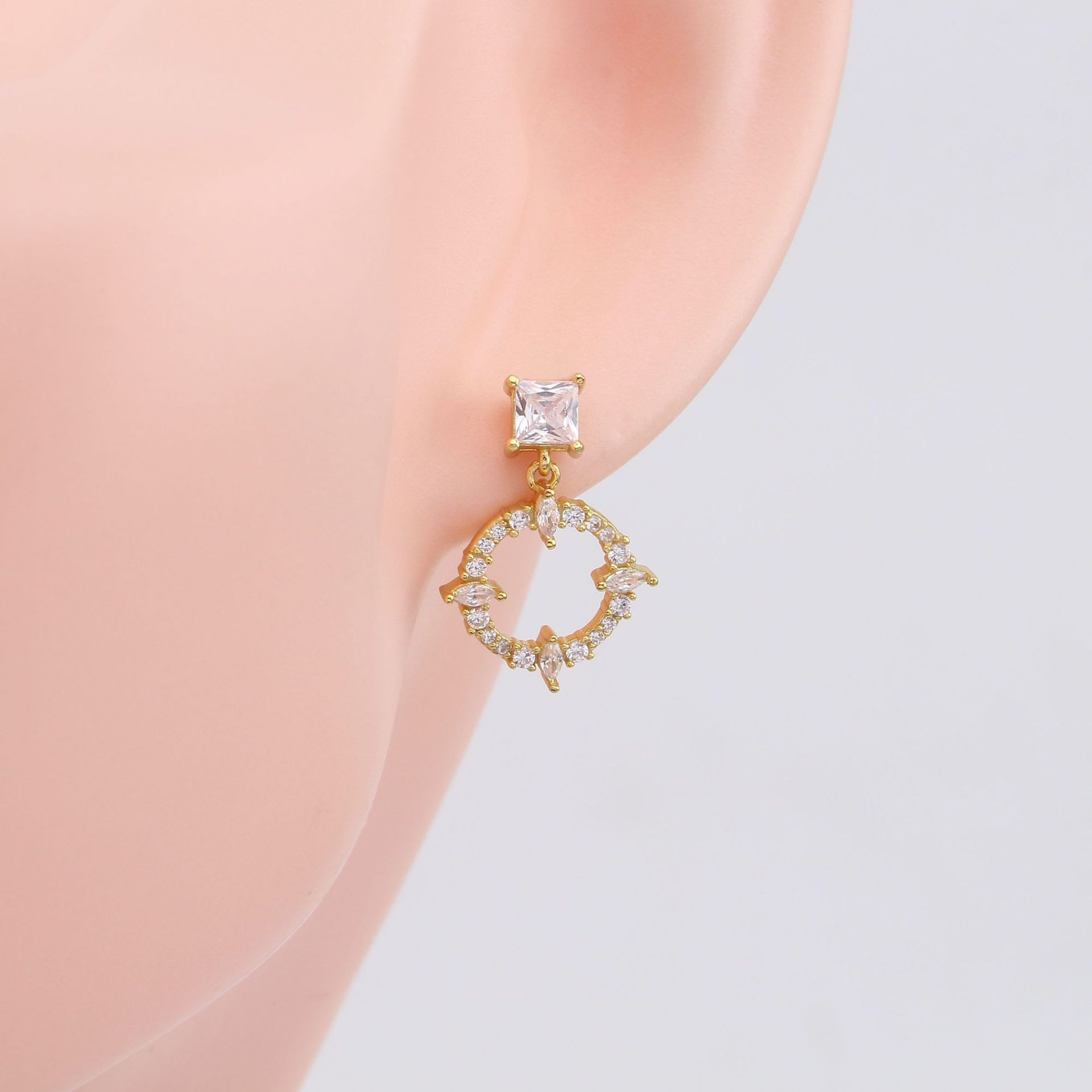 1 Paire Sucré Géométrique Incruster Argent Sterling Zircon Boucles D'oreilles display picture 5