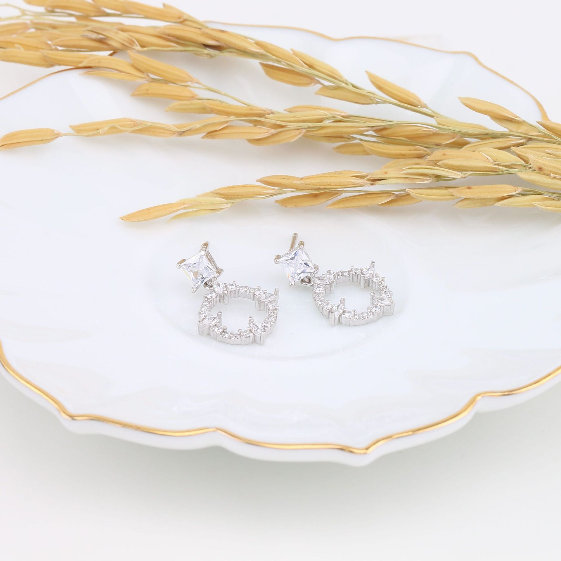 1 Pair Sweet Geometric Inlay Sterling Silver Zircon Drop Earrings display picture 8