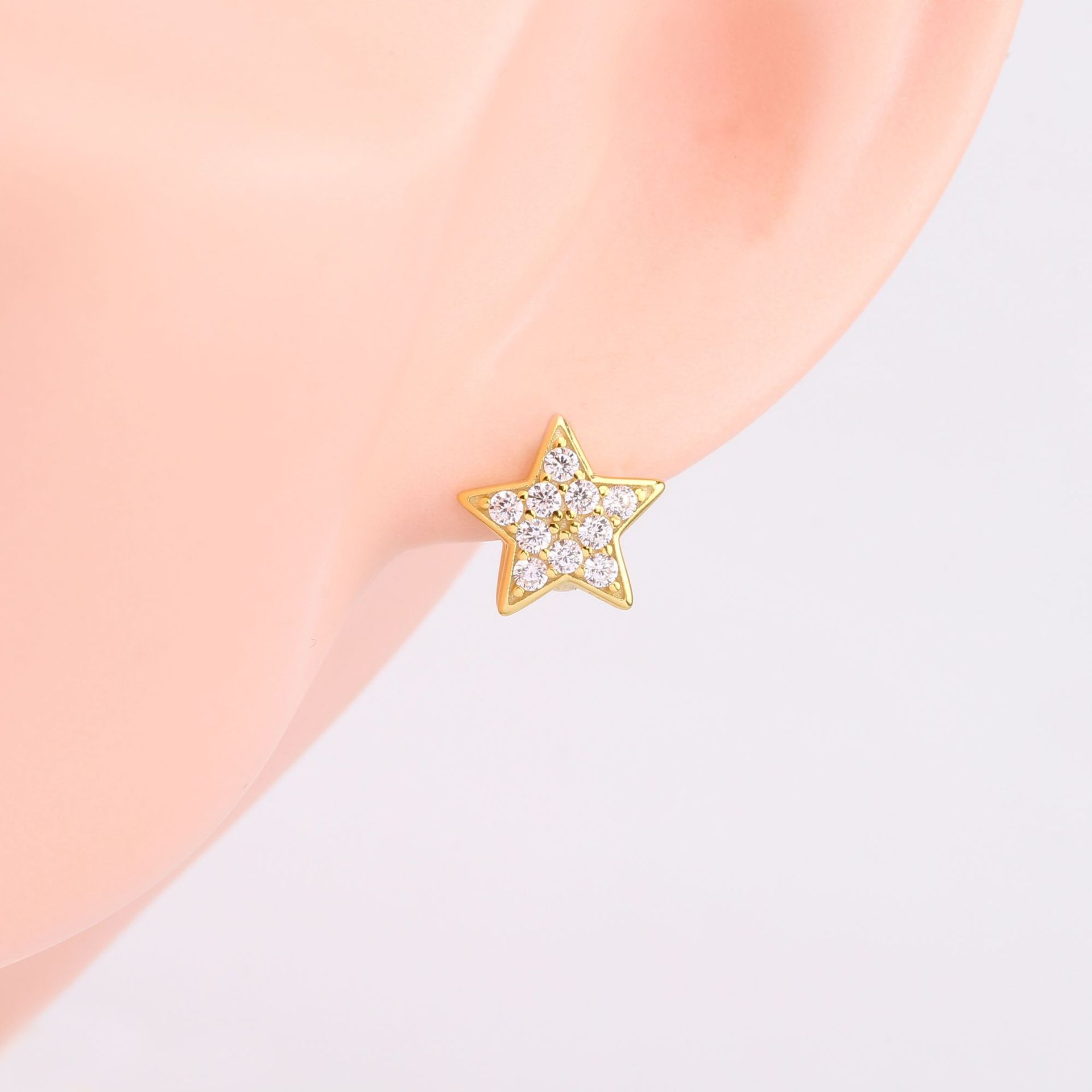 1 Paire Commuer Star Placage Incruster Argent Sterling Zircon Des Boucles D'oreilles display picture 7