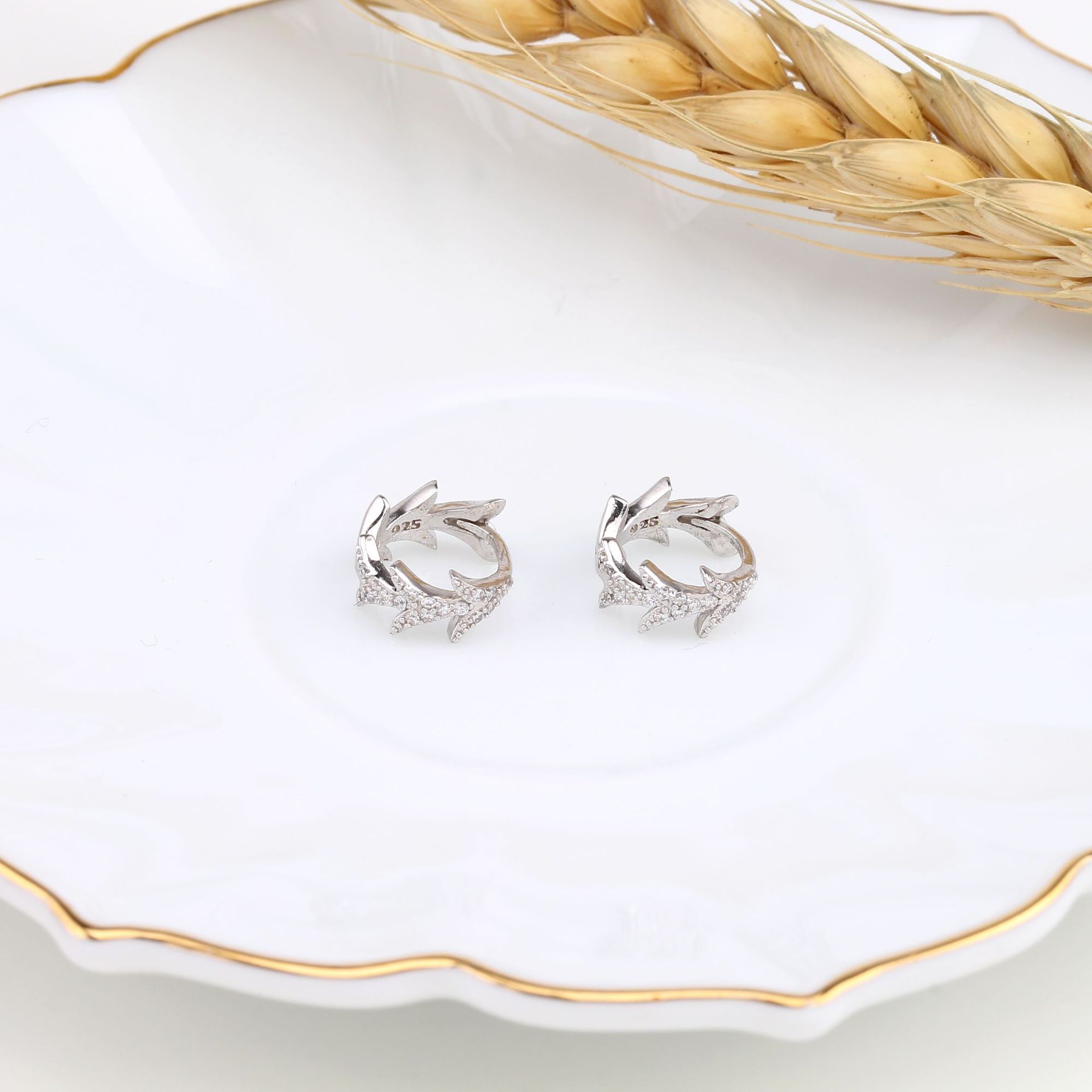 1 Paire De Base Grain Placage Incruster Argent Sterling Zircon Des Boucles D'oreilles display picture 12