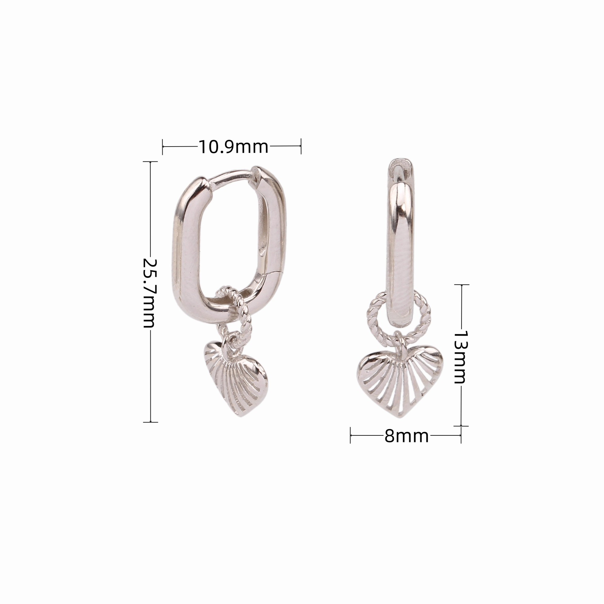 1 Pair Simple Style Heart Shape Sterling Silver Drop Earrings display picture 4