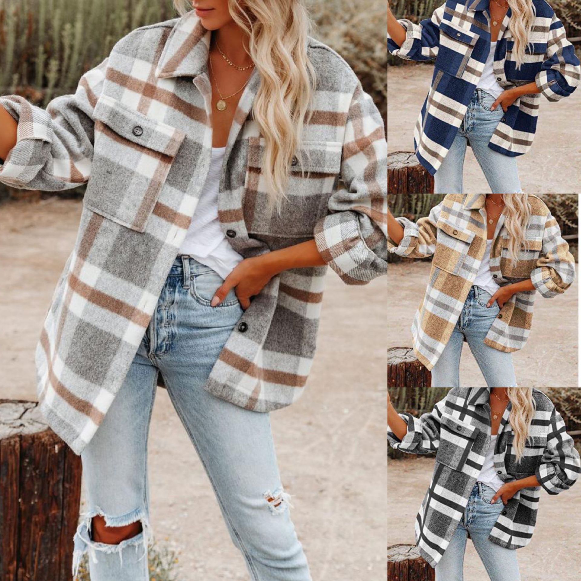 Women's Casual Plaid Single Breasted Coat Woolen Coat display picture 17