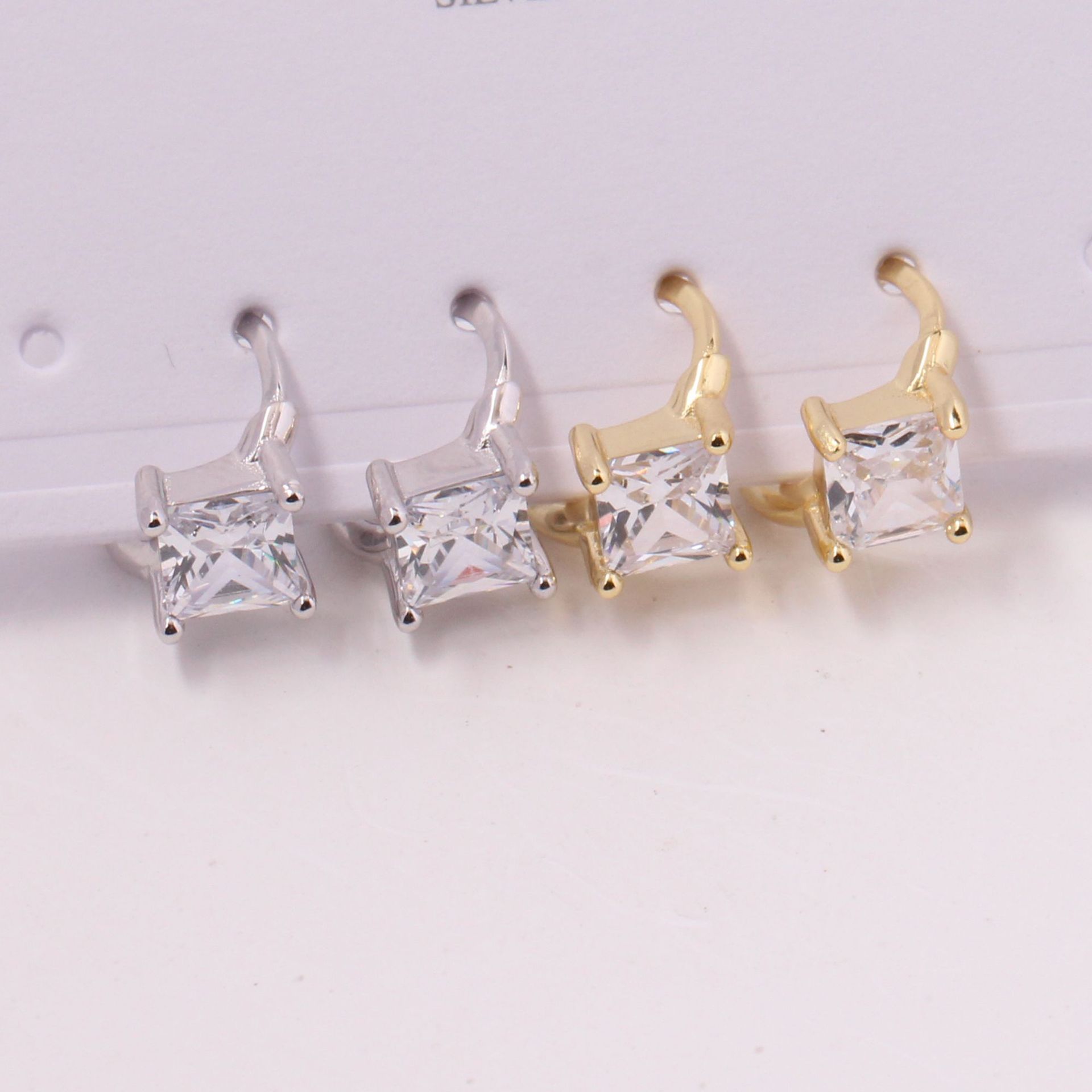 1 Pair Simple Style Square Inlay Sterling Silver Gem Earrings display picture 8