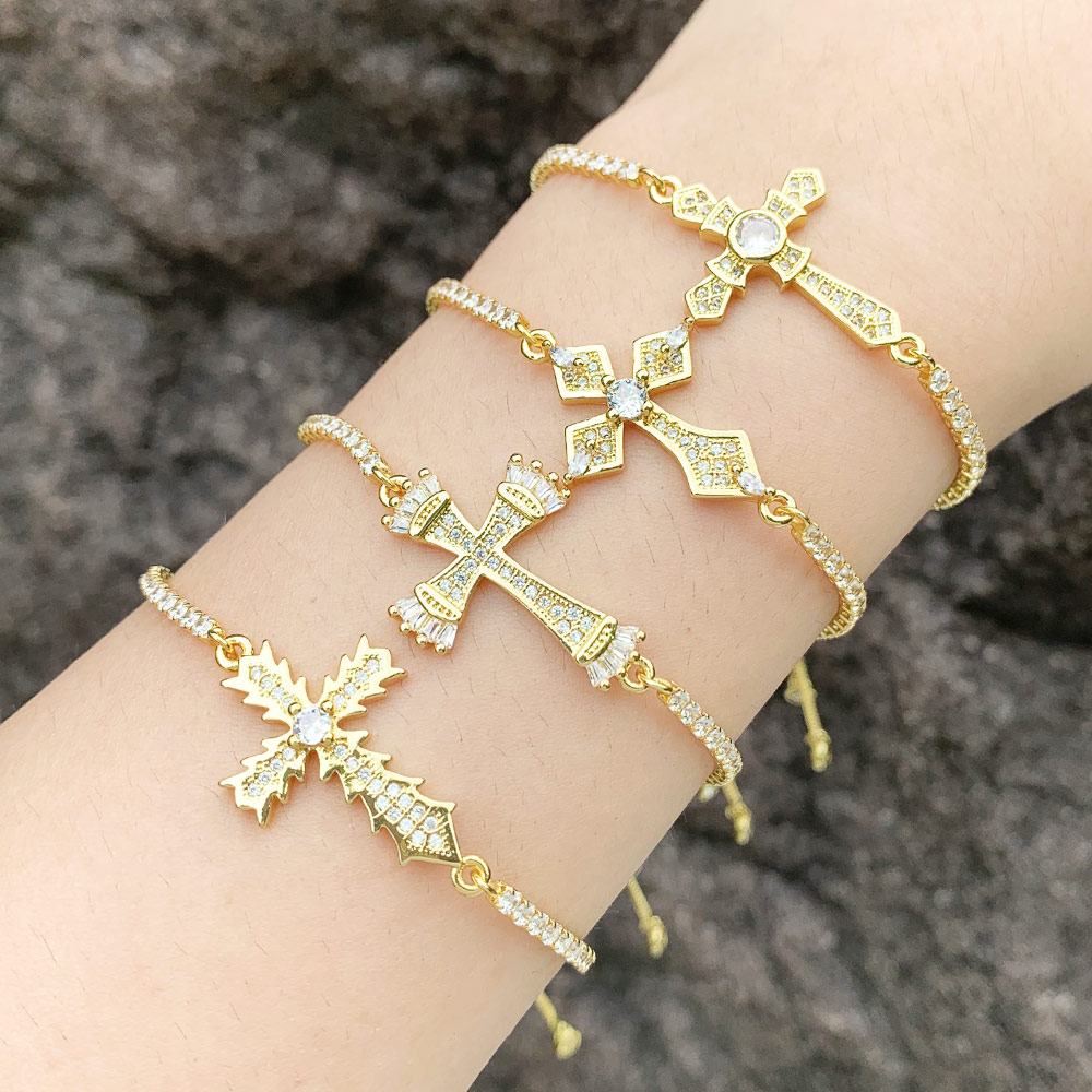 Fashion Simple Style Cross Copper Plating Inlay Zircon 18k Gold Plated Bracelets display picture 2