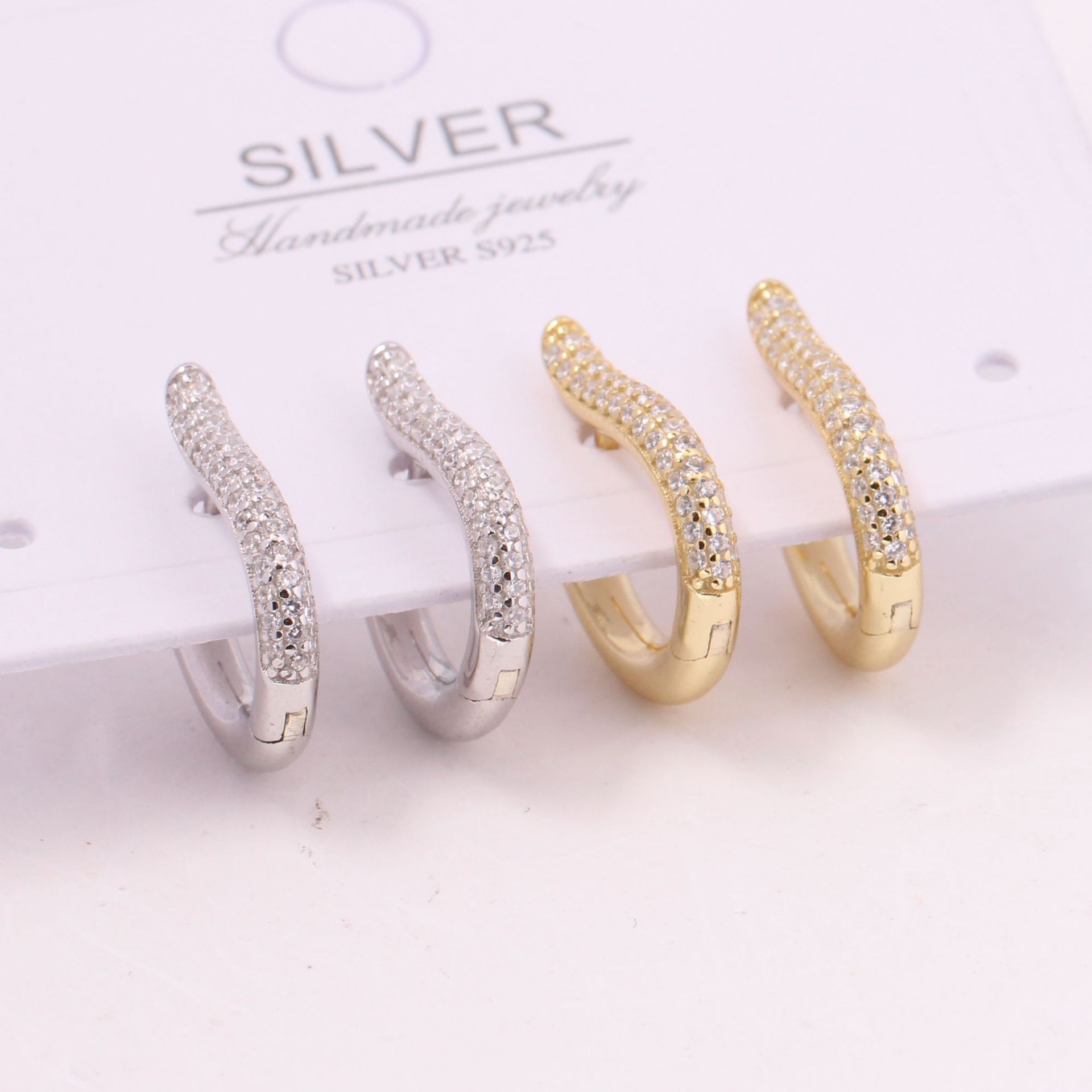 1 Pair Simple Style Solid Color Inlay Sterling Silver Rhinestones Earrings display picture 9