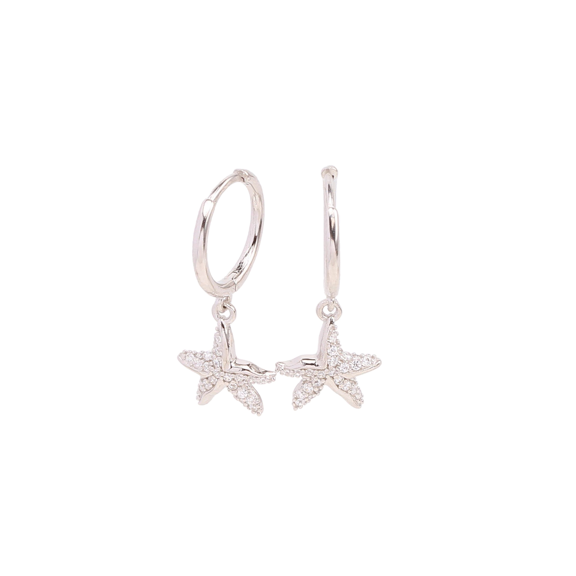 1 Pair Simple Style Classic Style Star Inlay Sterling Silver Zircon Drop Earrings display picture 3