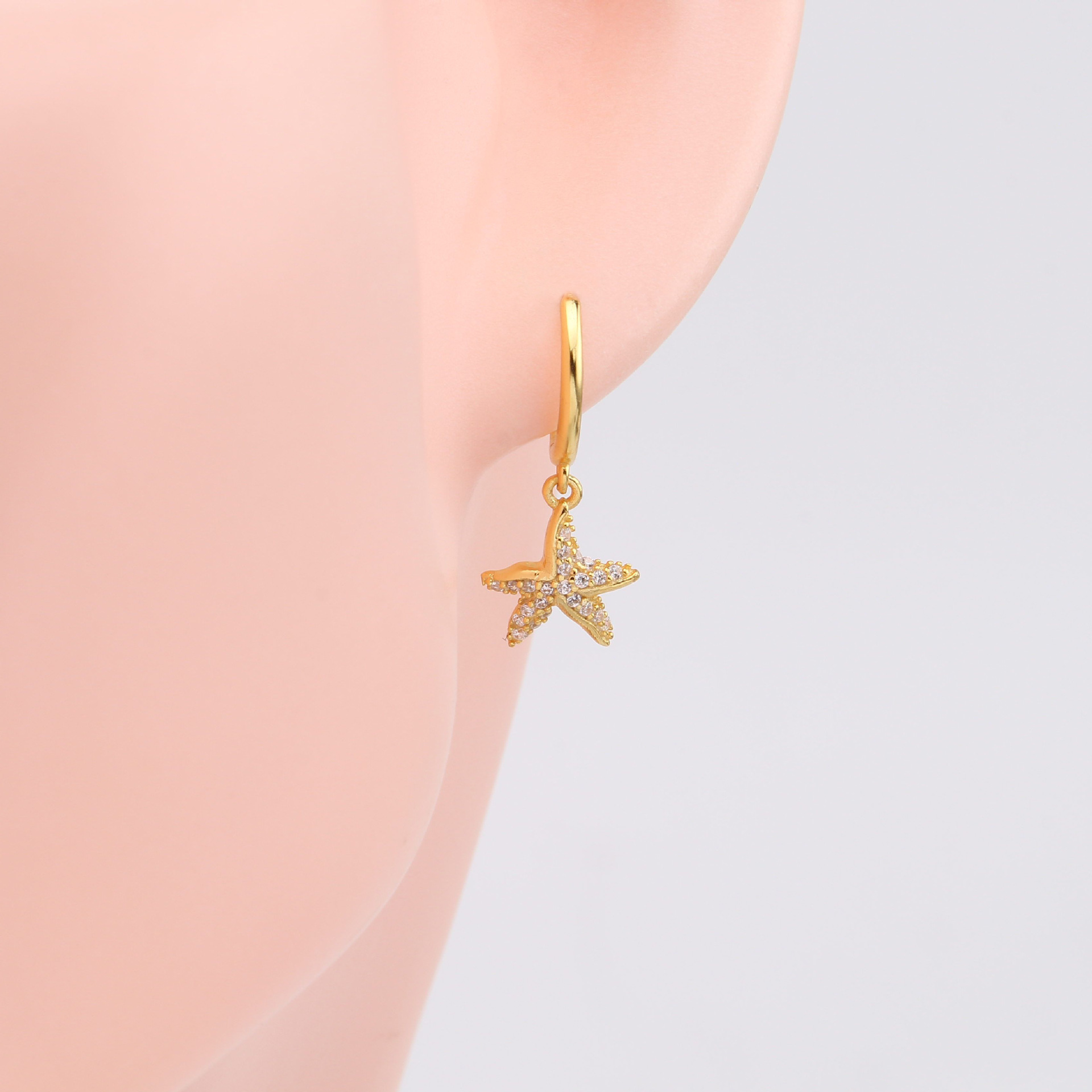 1 Pair Simple Style Classic Style Star Inlay Sterling Silver Zircon Drop Earrings display picture 5