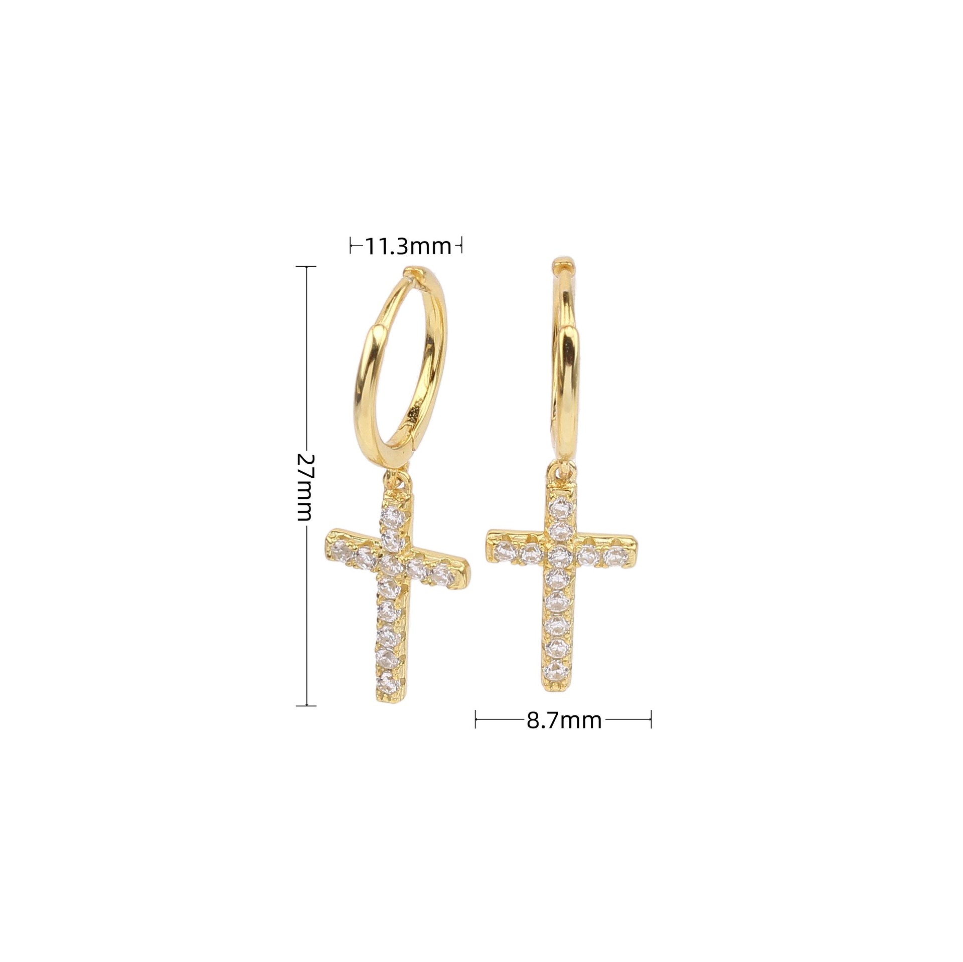 1 Pair Simple Style Cross Inlay Sterling Silver Zircon Drop Earrings display picture 2