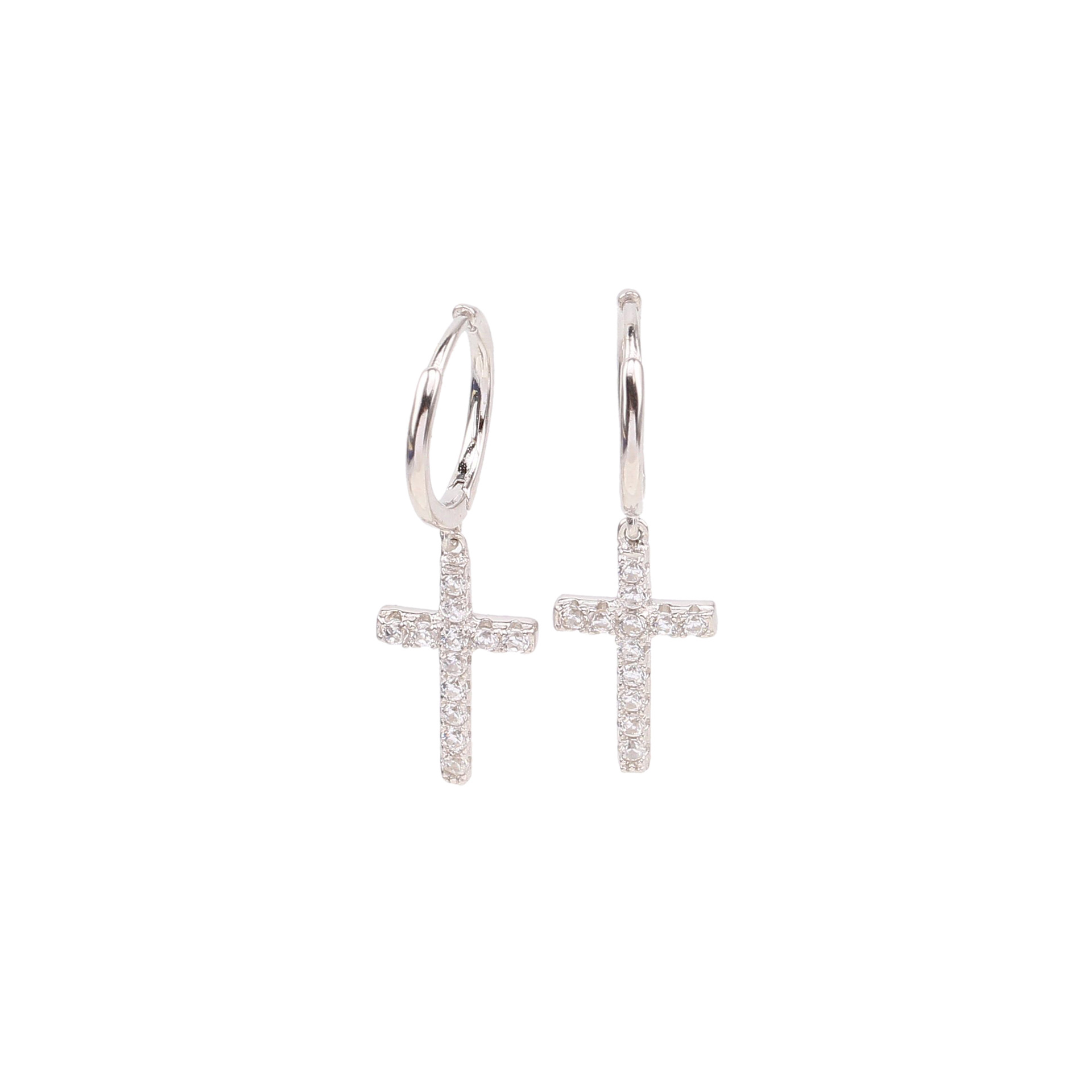 1 Pair Simple Style Cross Inlay Sterling Silver Zircon Drop Earrings display picture 3