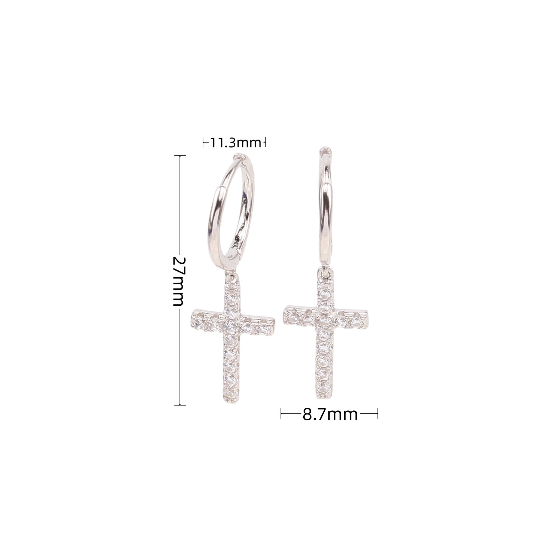 1 Pair Simple Style Cross Inlay Sterling Silver Zircon Drop Earrings display picture 4