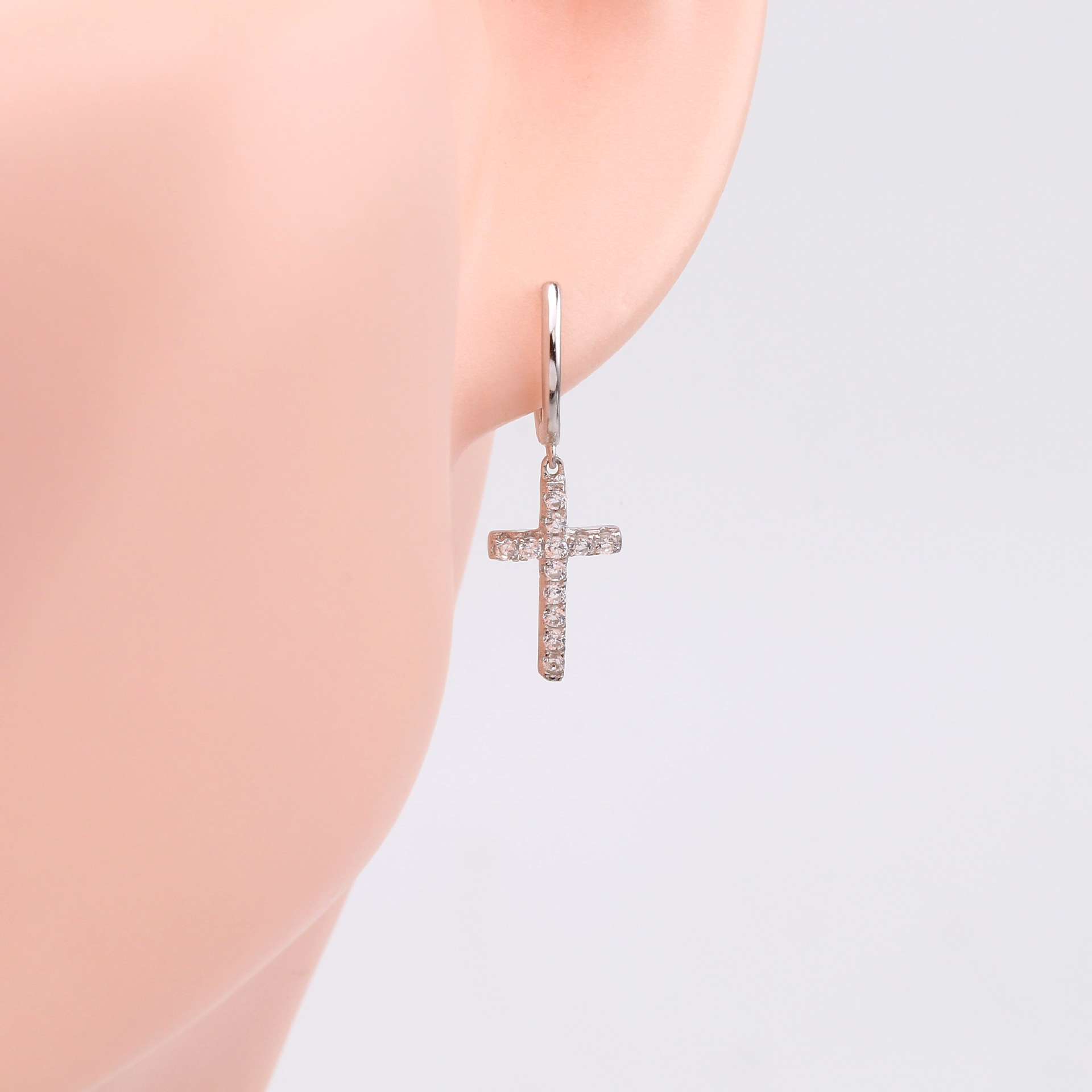 1 Pair Simple Style Cross Inlay Sterling Silver Zircon Drop Earrings display picture 6