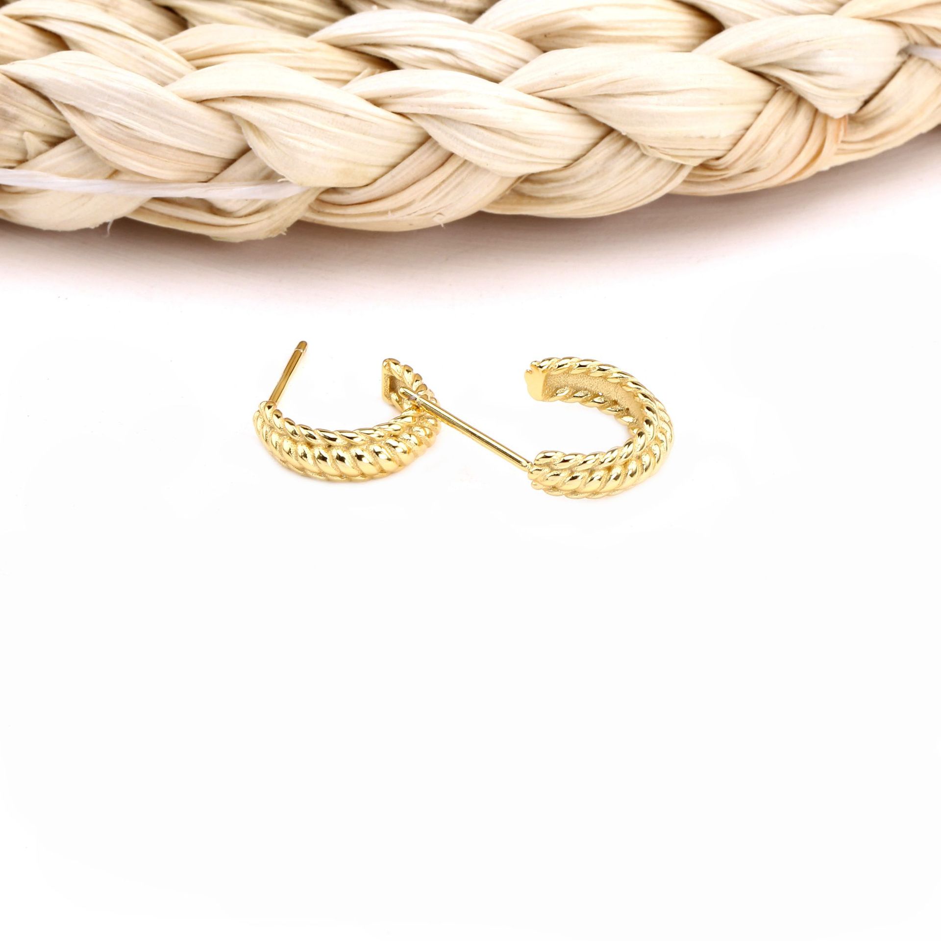 1 Pair Simple Style Waves Plating Sterling Silver Gold Plated Ear Studs display picture 6