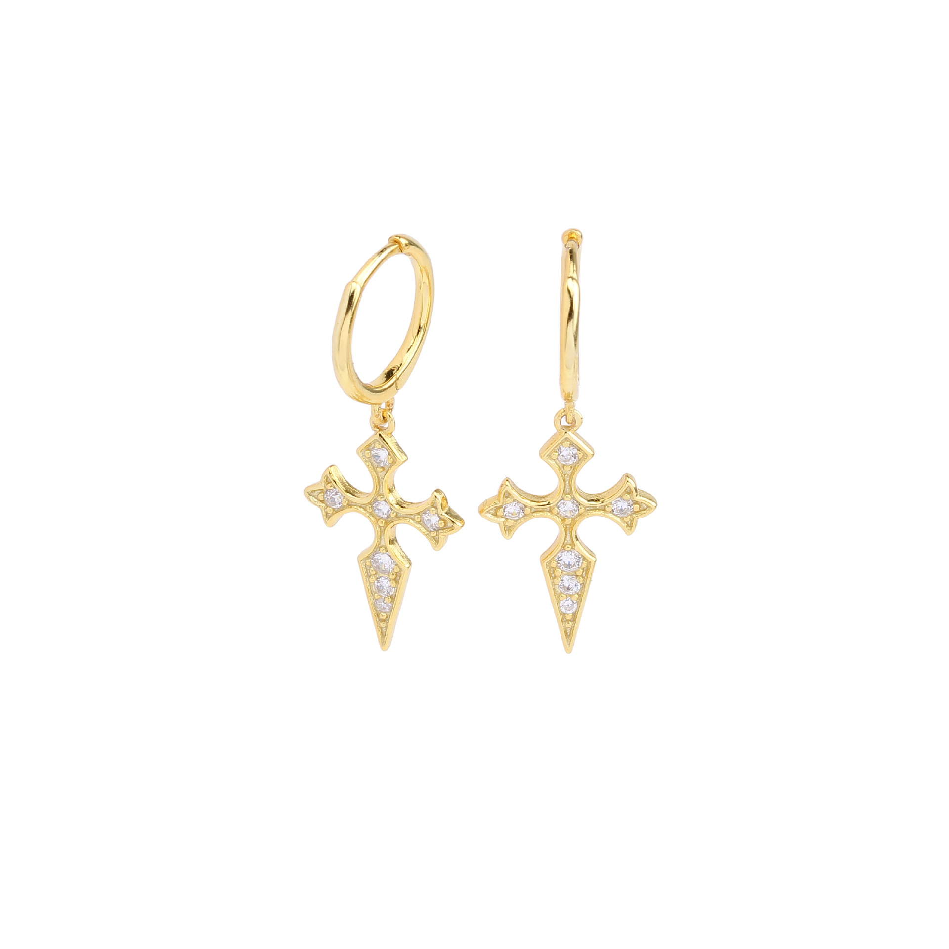 1 Pair Elegant Cross Inlay Sterling Silver Zircon Drop Earrings display picture 1