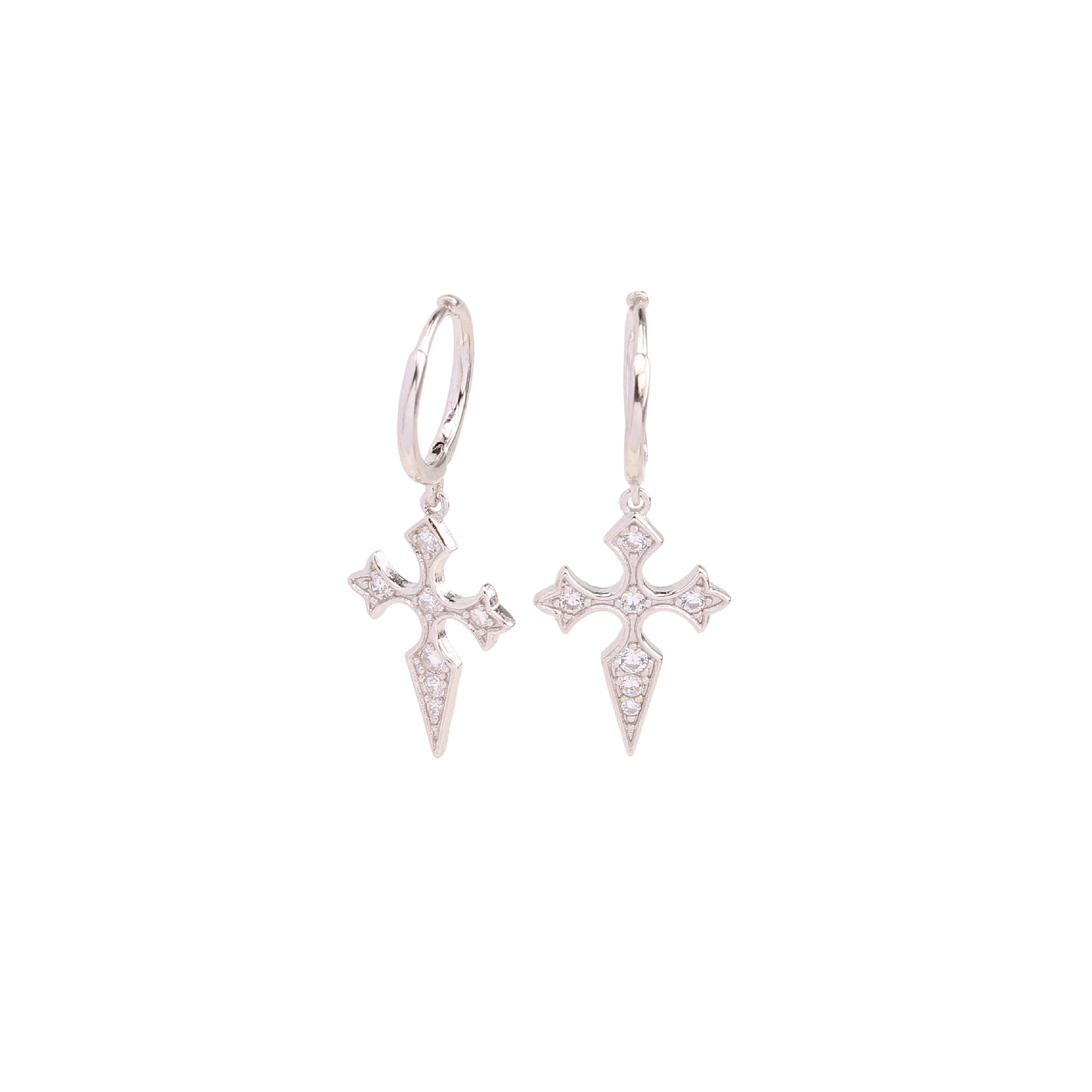 1 Pair Elegant Cross Inlay Sterling Silver Zircon Drop Earrings display picture 3