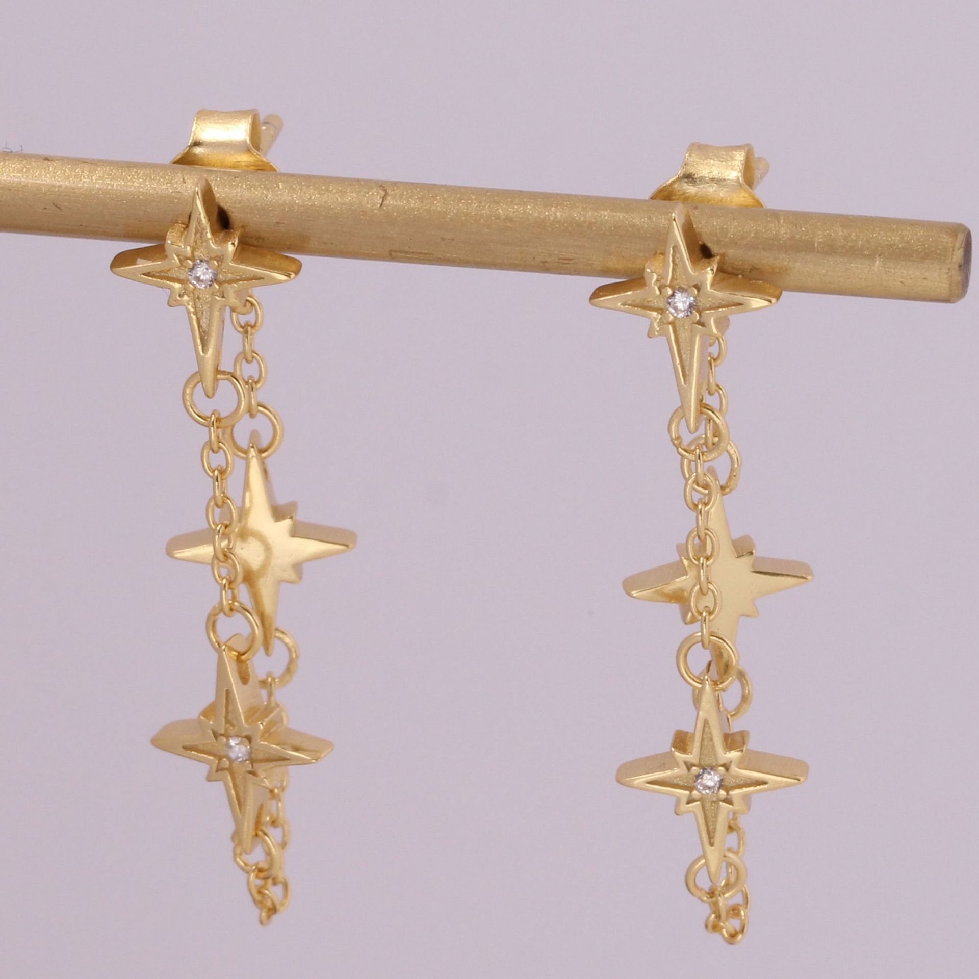 1 Pair Simple Style Star Inlay Sterling Silver Zircon Drop Earrings display picture 1