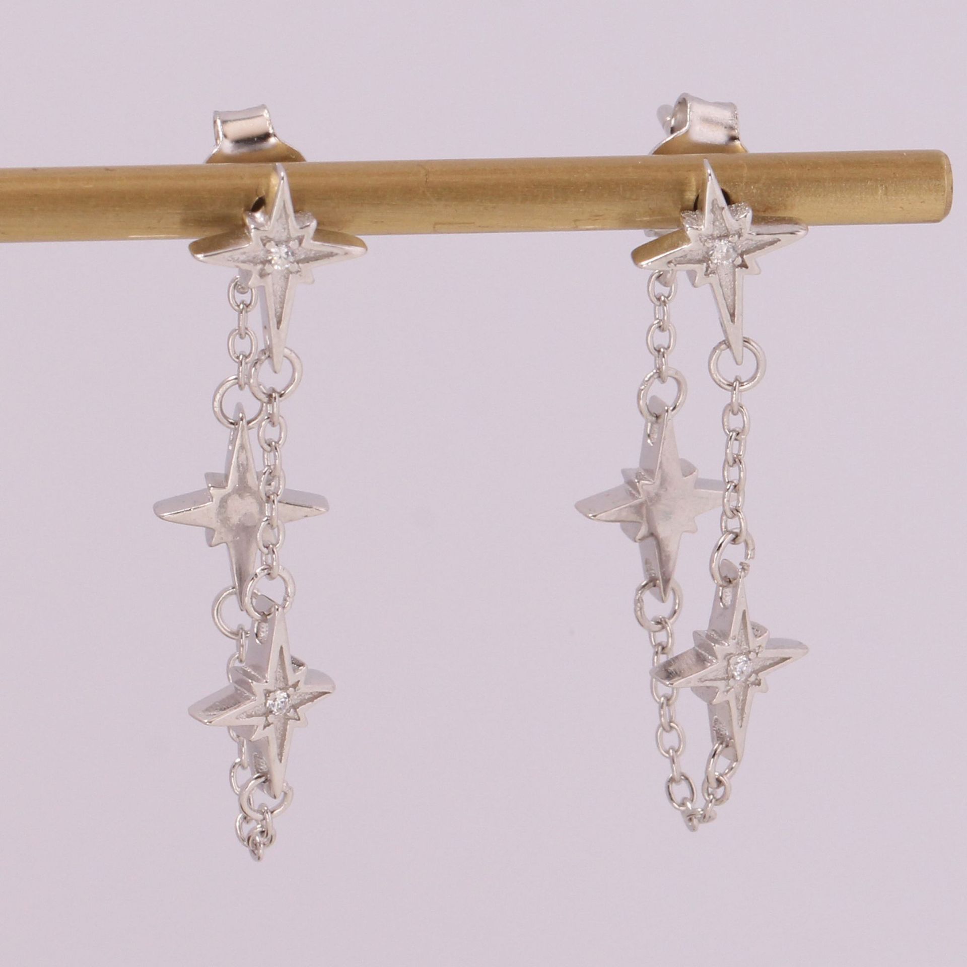 1 Pair Simple Style Star Inlay Sterling Silver Zircon Drop Earrings display picture 2