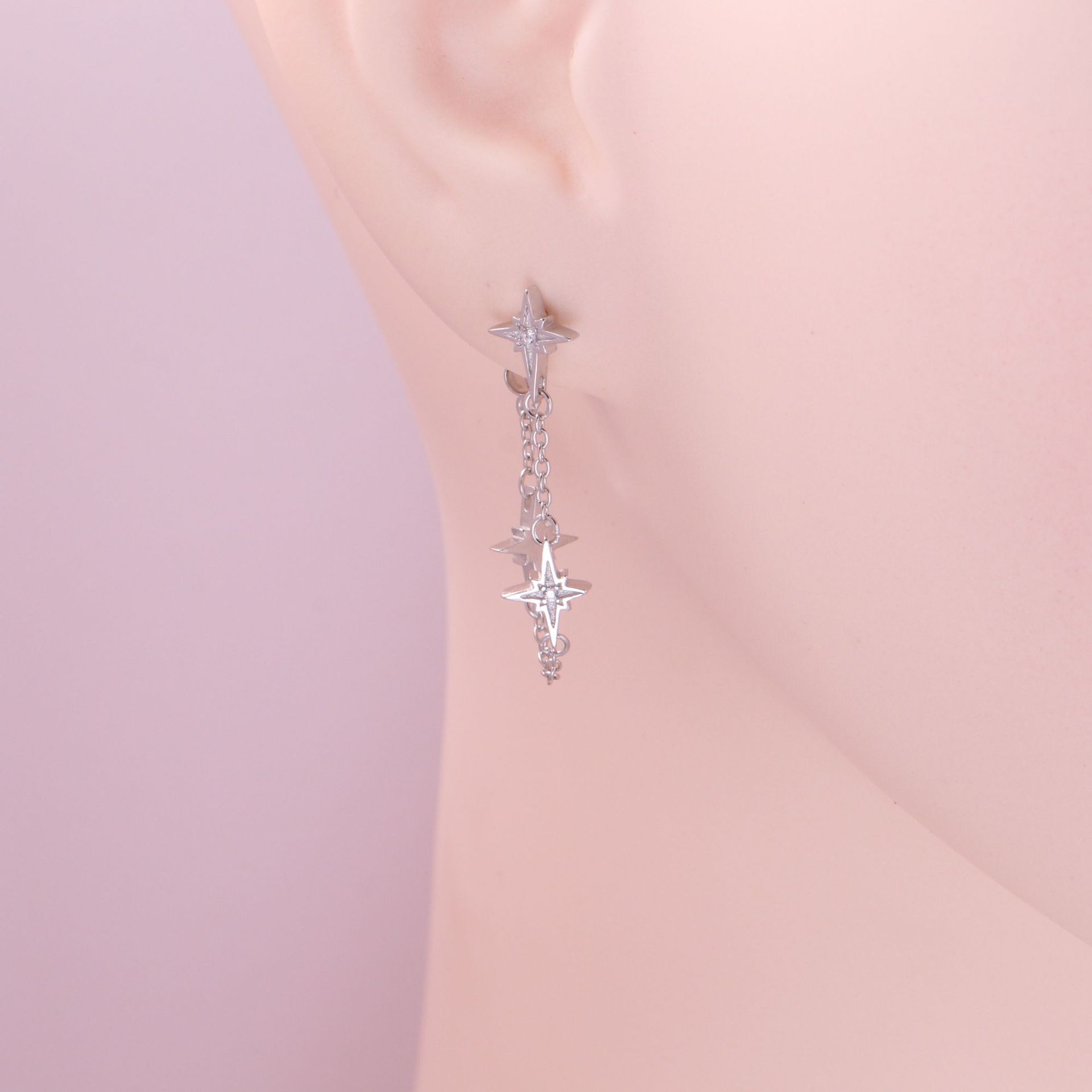 1 Pair Simple Style Star Inlay Sterling Silver Zircon Drop Earrings display picture 7