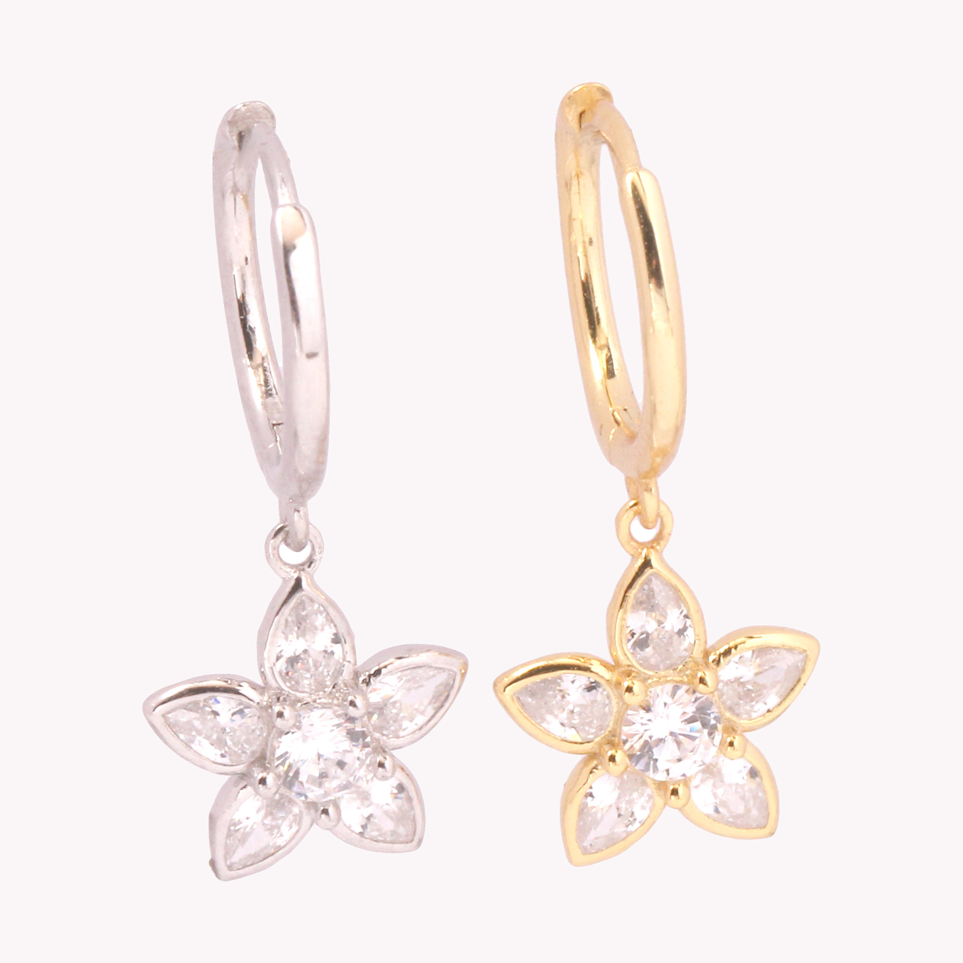 1 Pair Retro Simple Style Flower Inlay Sterling Silver Zircon Drop Earrings display picture 2