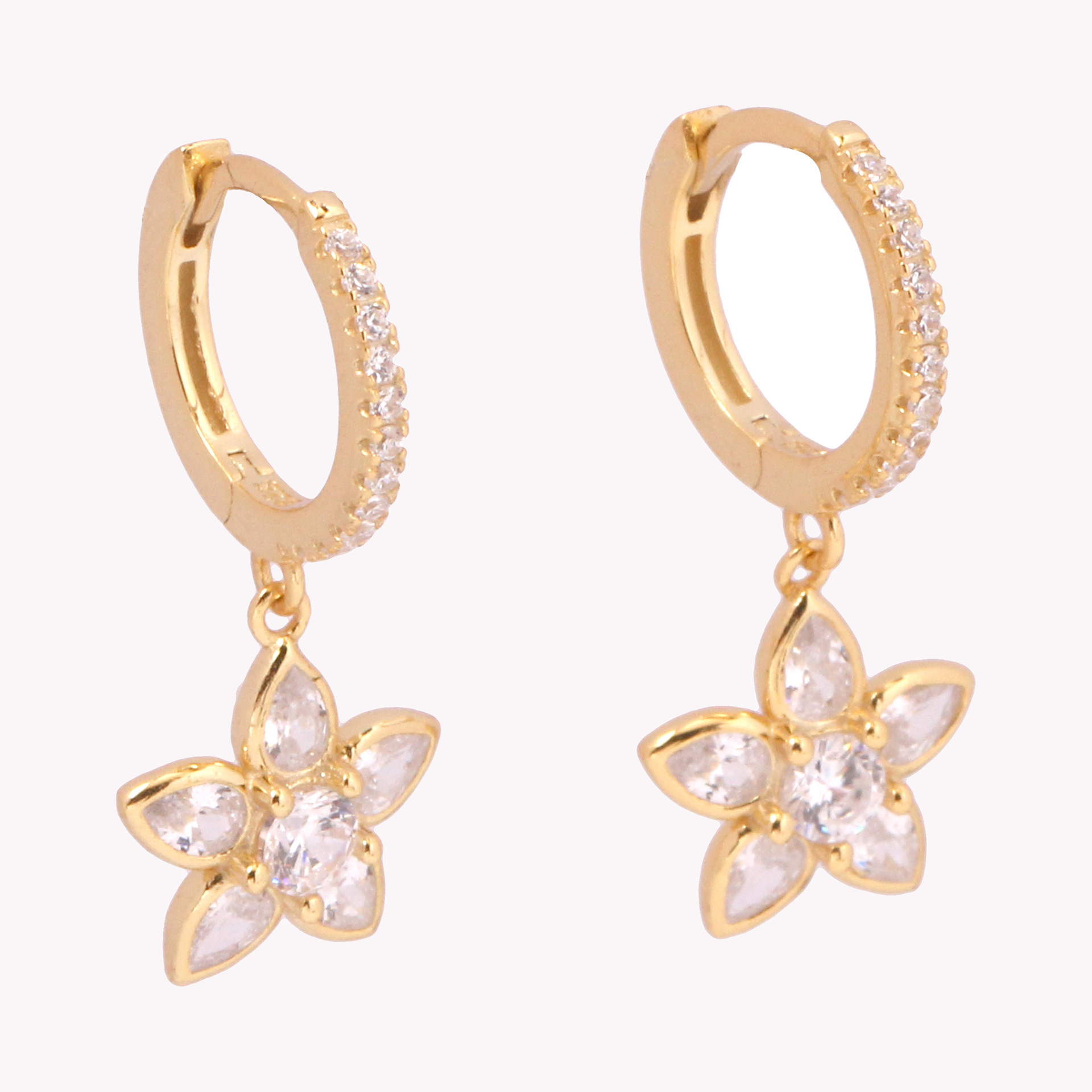 1 Pair Retro Simple Style Flower Inlay Sterling Silver Zircon Drop Earrings display picture 8