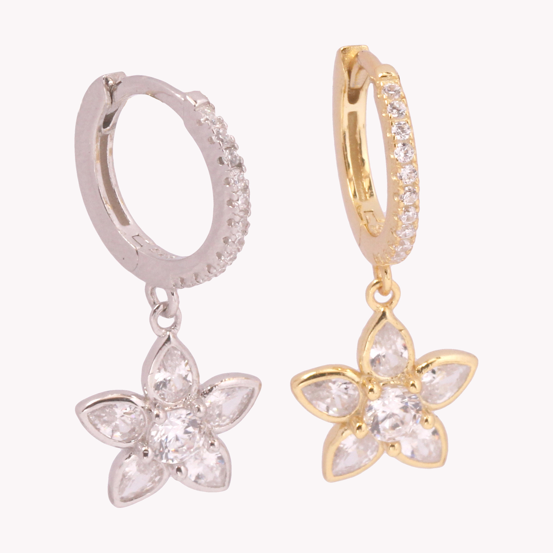 1 Pair Retro Simple Style Flower Inlay Sterling Silver Zircon Drop Earrings display picture 9