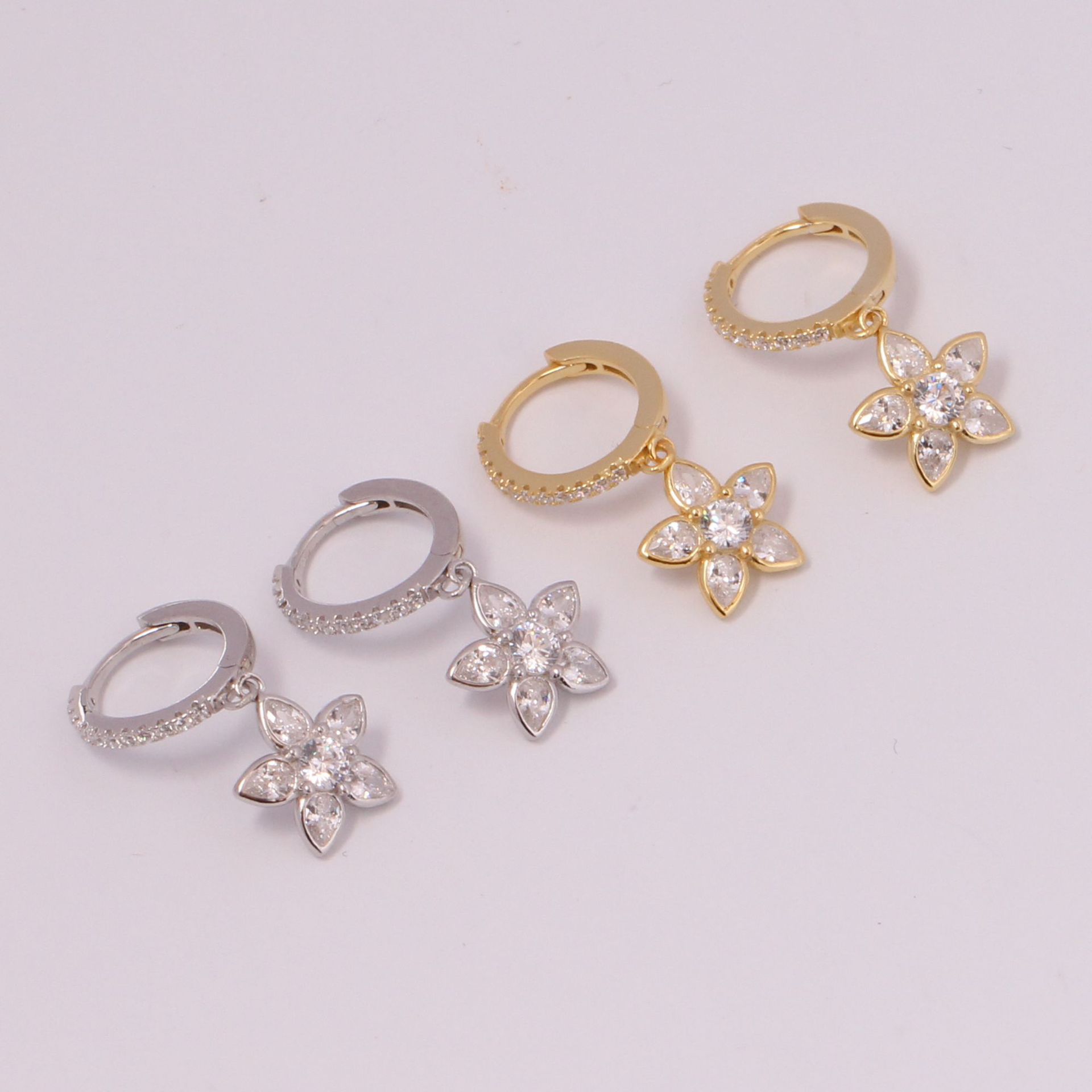 1 Pair Retro Simple Style Flower Inlay Sterling Silver Zircon Drop Earrings display picture 13