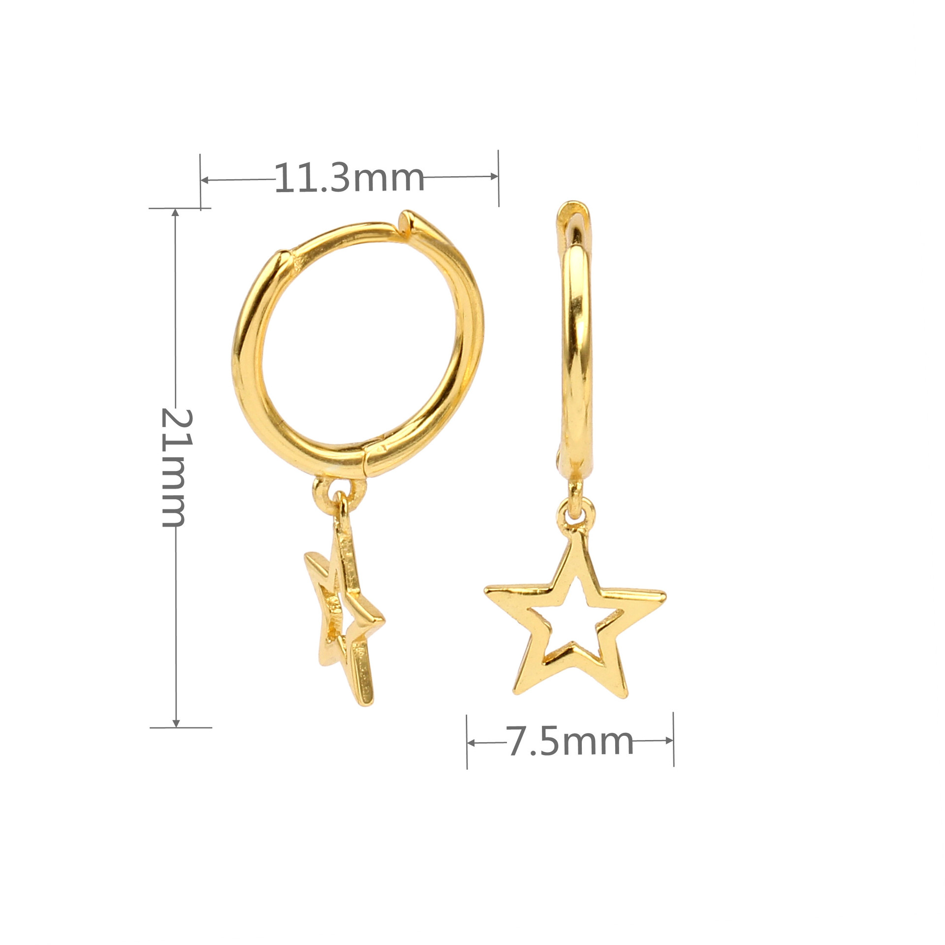 1 Pair Simple Style Classic Style Star Plating Sterling Silver Gold Plated Drop Earrings display picture 3