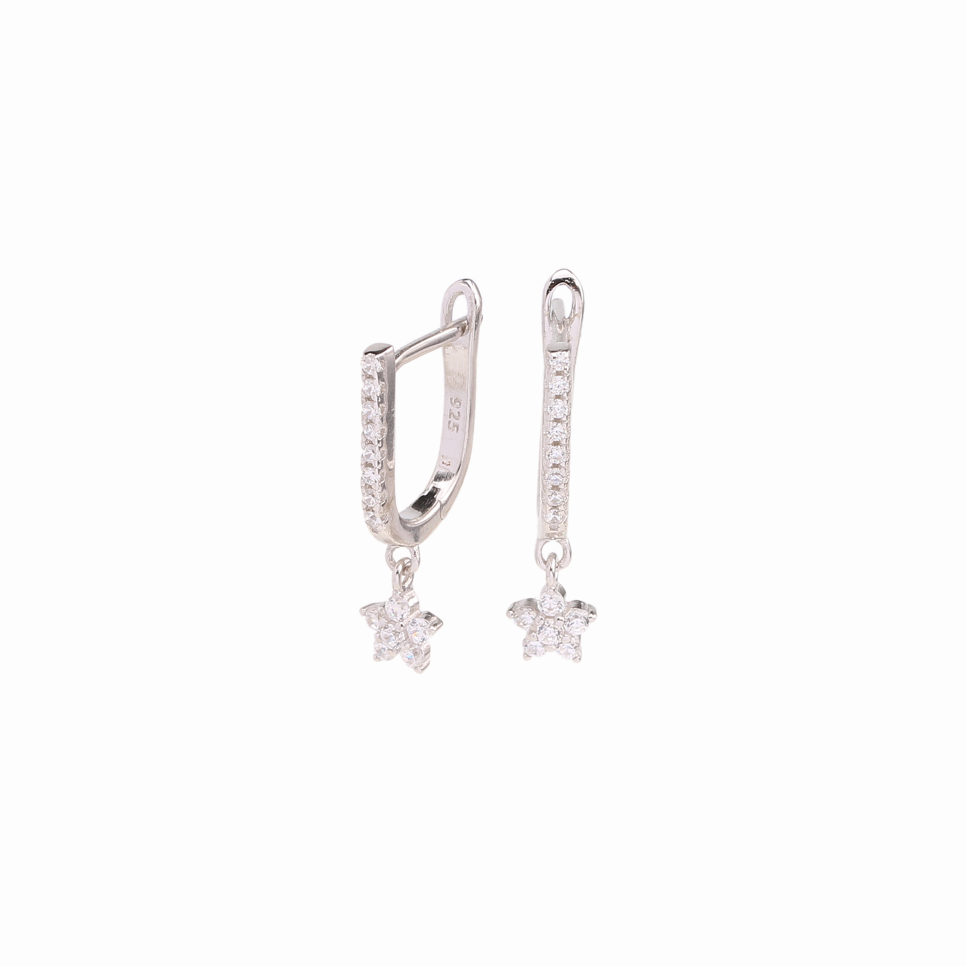 1 Pair Simple Style Star Inlay Sterling Silver Zircon Drop Earrings display picture 3