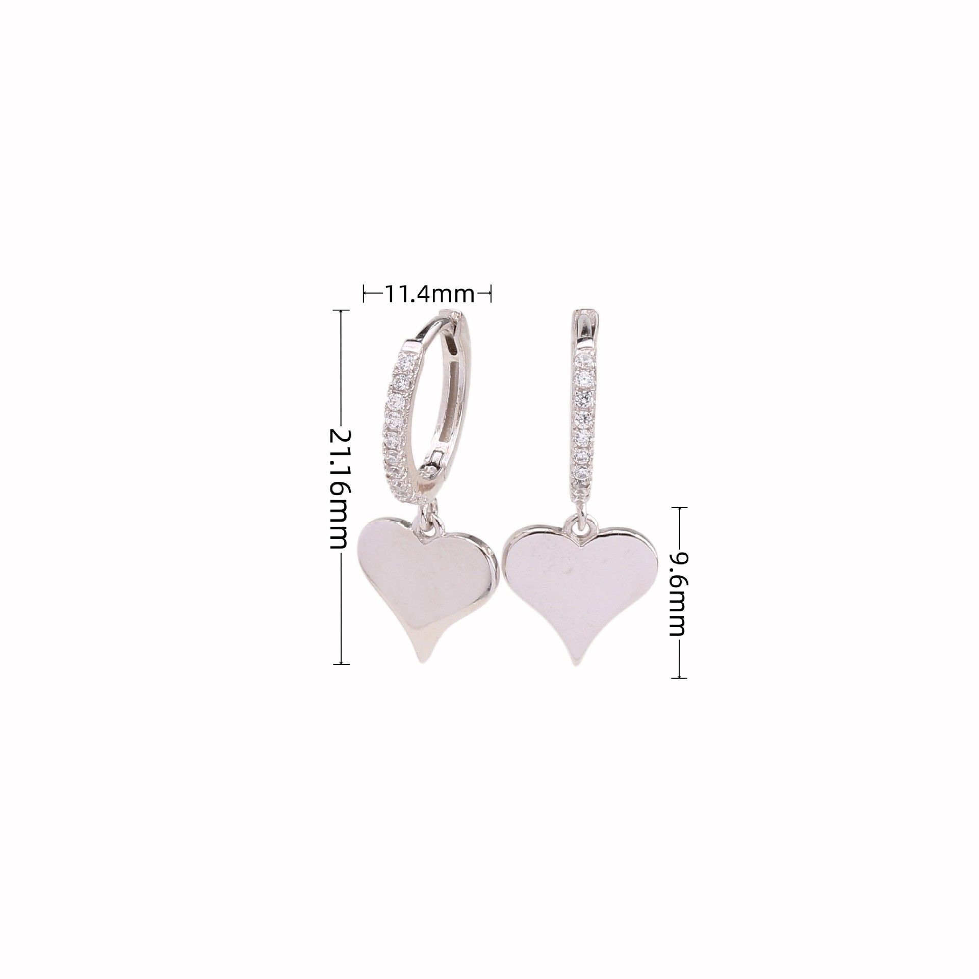 1 Pair Sweet Heart Shape Inlay Sterling Silver Zircon Drop Earrings display picture 4