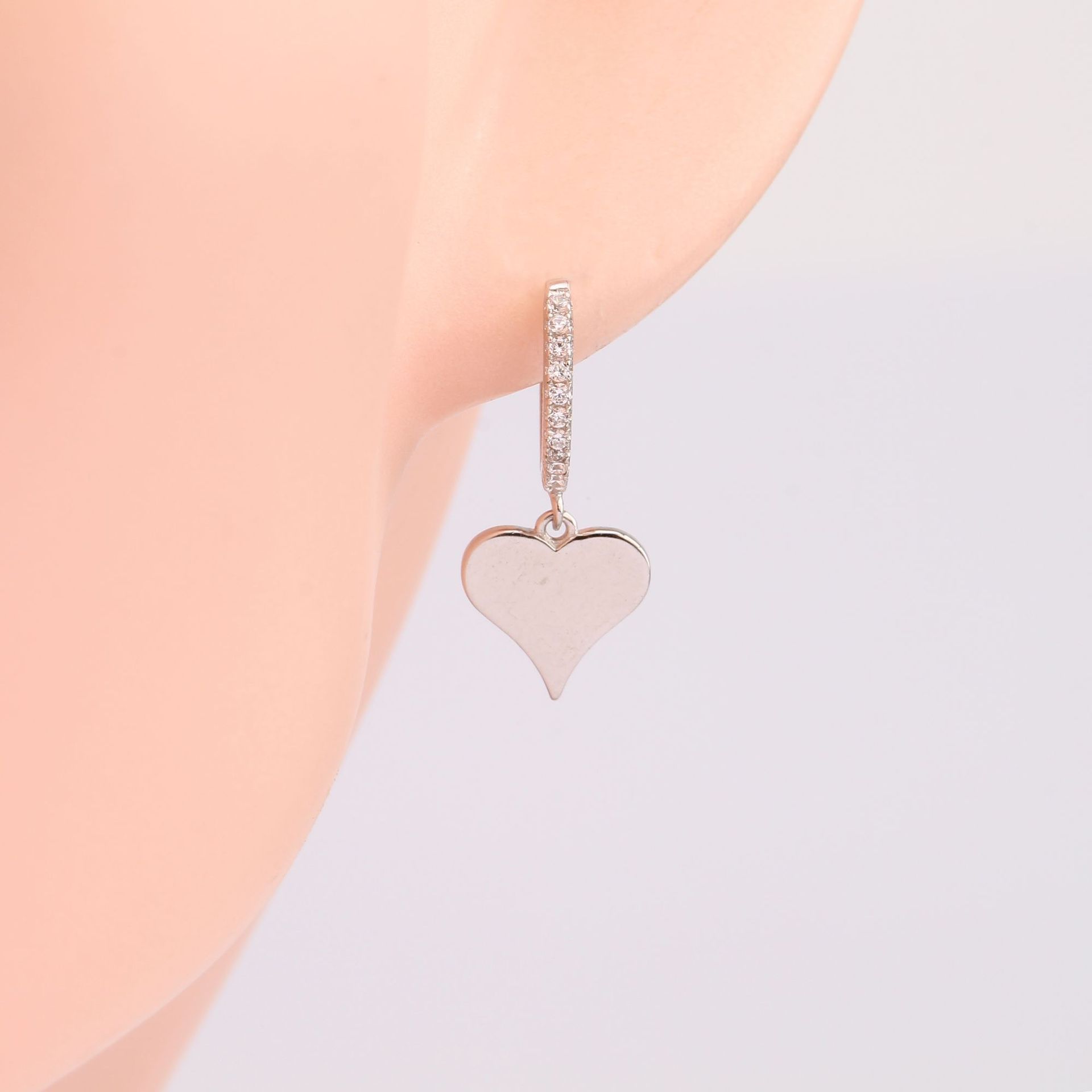 1 Pair Sweet Heart Shape Inlay Sterling Silver Zircon Drop Earrings display picture 6