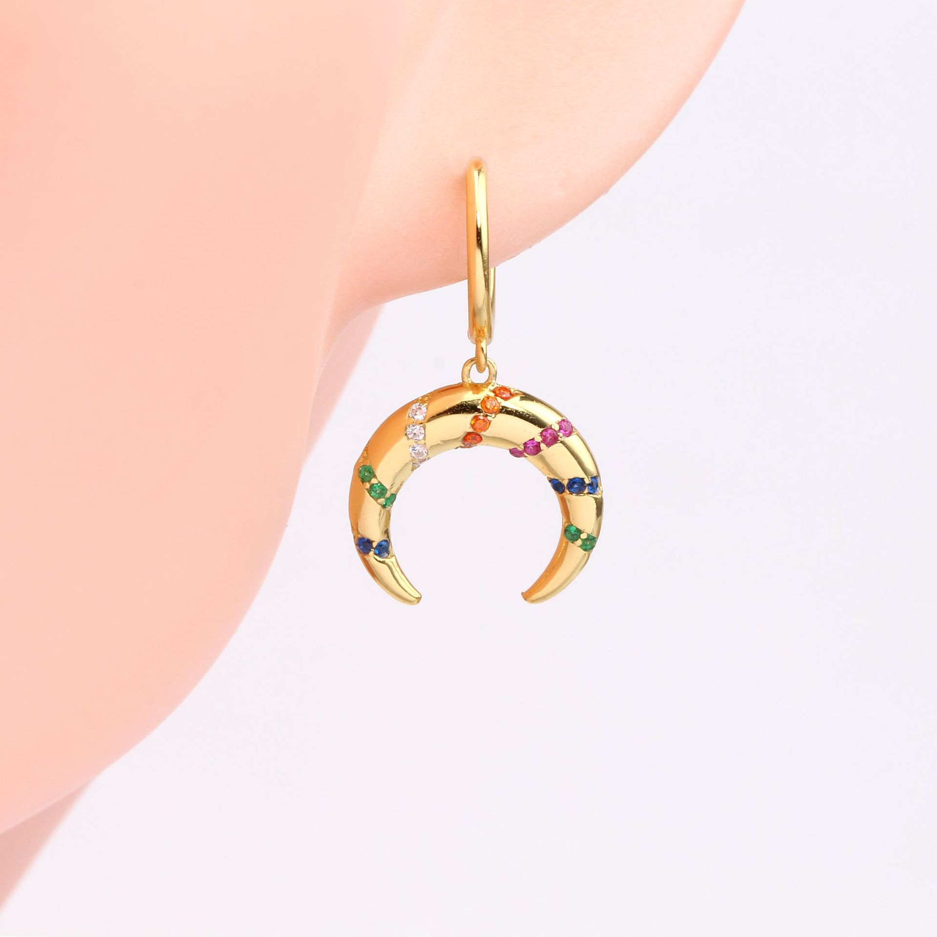 1 Pair Simple Style Moon Inlay Sterling Silver Zircon Drop Earrings display picture 5