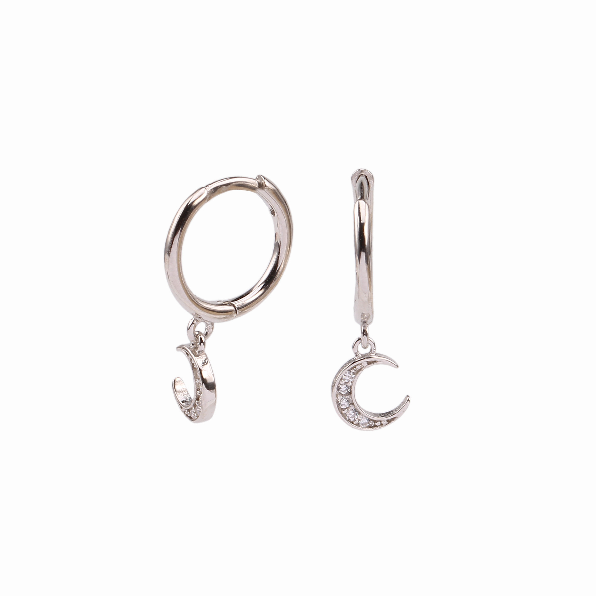1 Paire Style Simple Lune Incruster Argent Sterling Zircon Boucles D'oreilles display picture 2