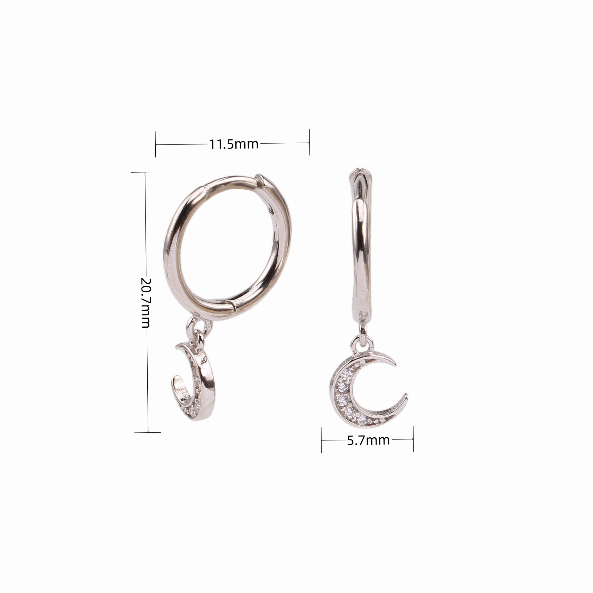 1 Paire Style Simple Lune Incruster Argent Sterling Zircon Boucles D'oreilles display picture 3