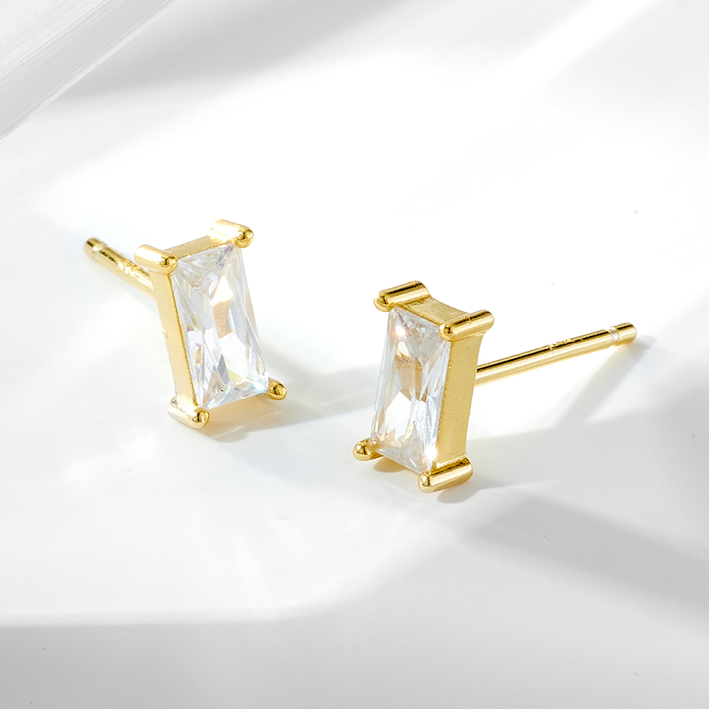 1 Pair Simple Style Rectangle Plating Inlay Sterling Silver Zircon 14k Gold Plated Ear Studs display picture 2