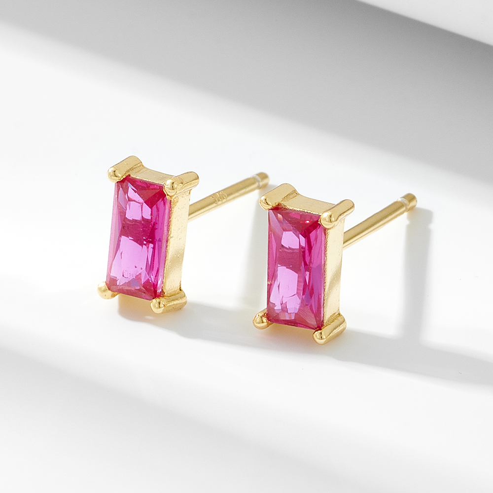 1 Pair Simple Style Rectangle Plating Inlay Sterling Silver Zircon 14k Gold Plated Ear Studs display picture 5