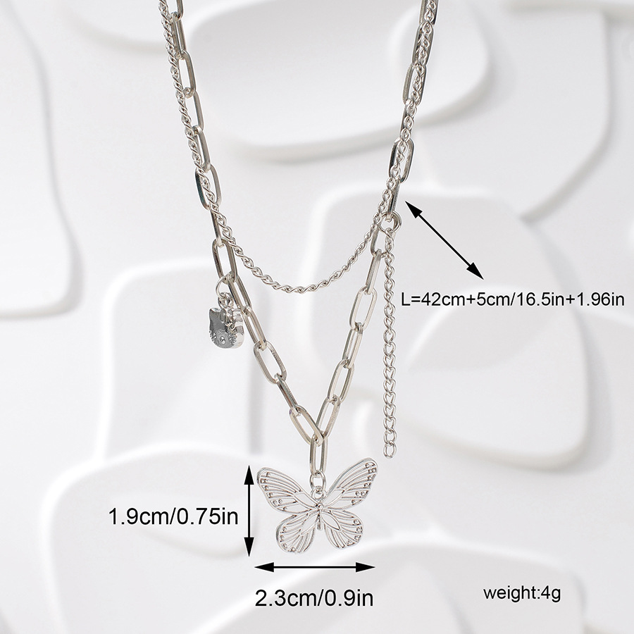 Hip-hop Simple Style Butterfly Alloy Inlay Artificial Gemstones Women's Double Layer Necklaces display picture 4