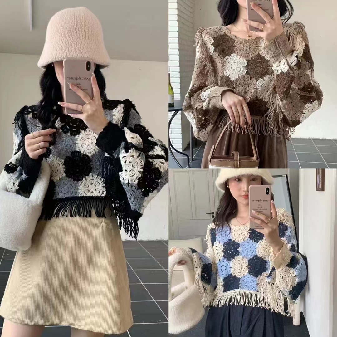 Women's Knitwear Long Sleeve Sweaters & Cardigans Tassel Casual Vintage Style Color Block display picture 1