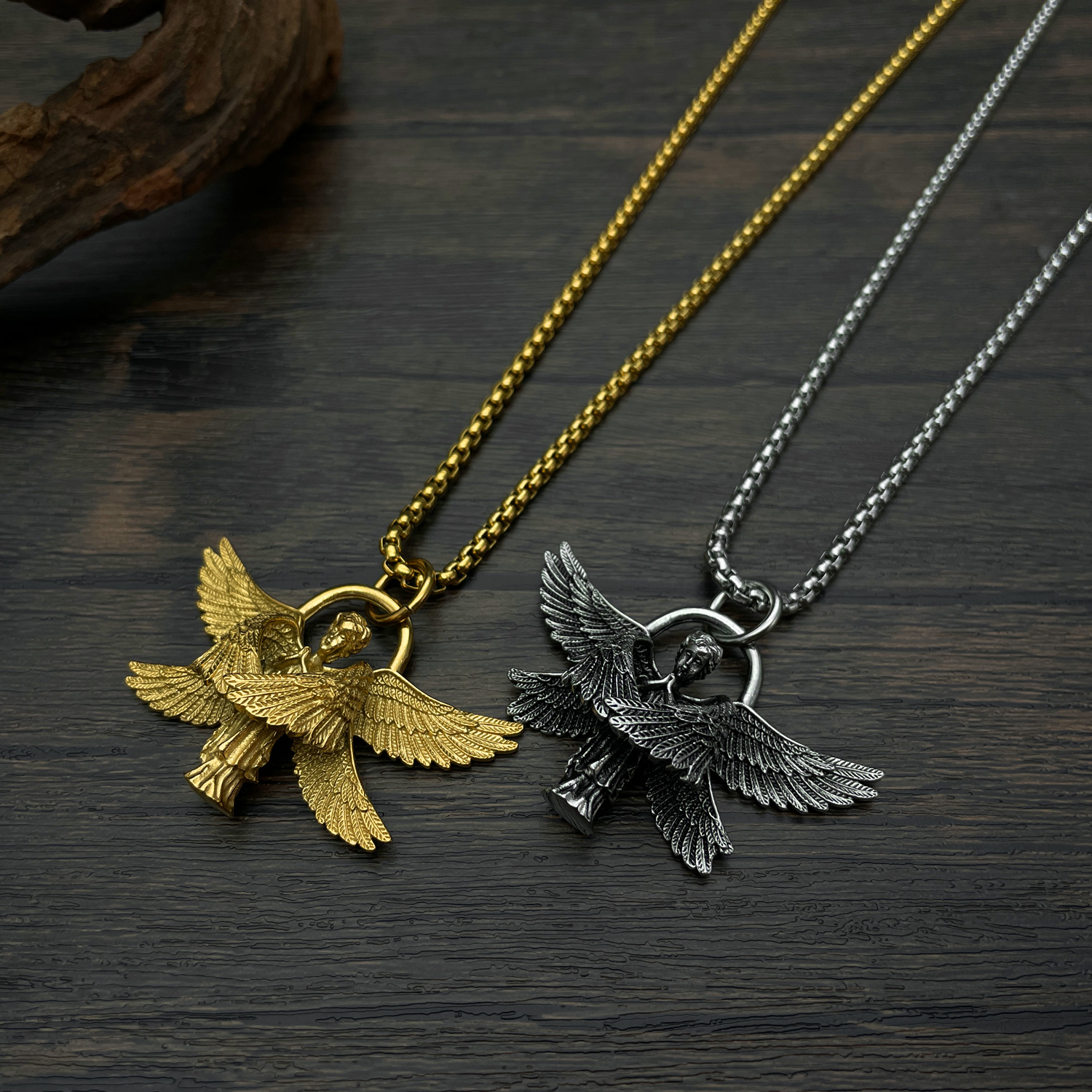 Vintage Style Simple Style Angel Wings 304 Stainless Steel Men'S Pendant Necklace display picture 4
